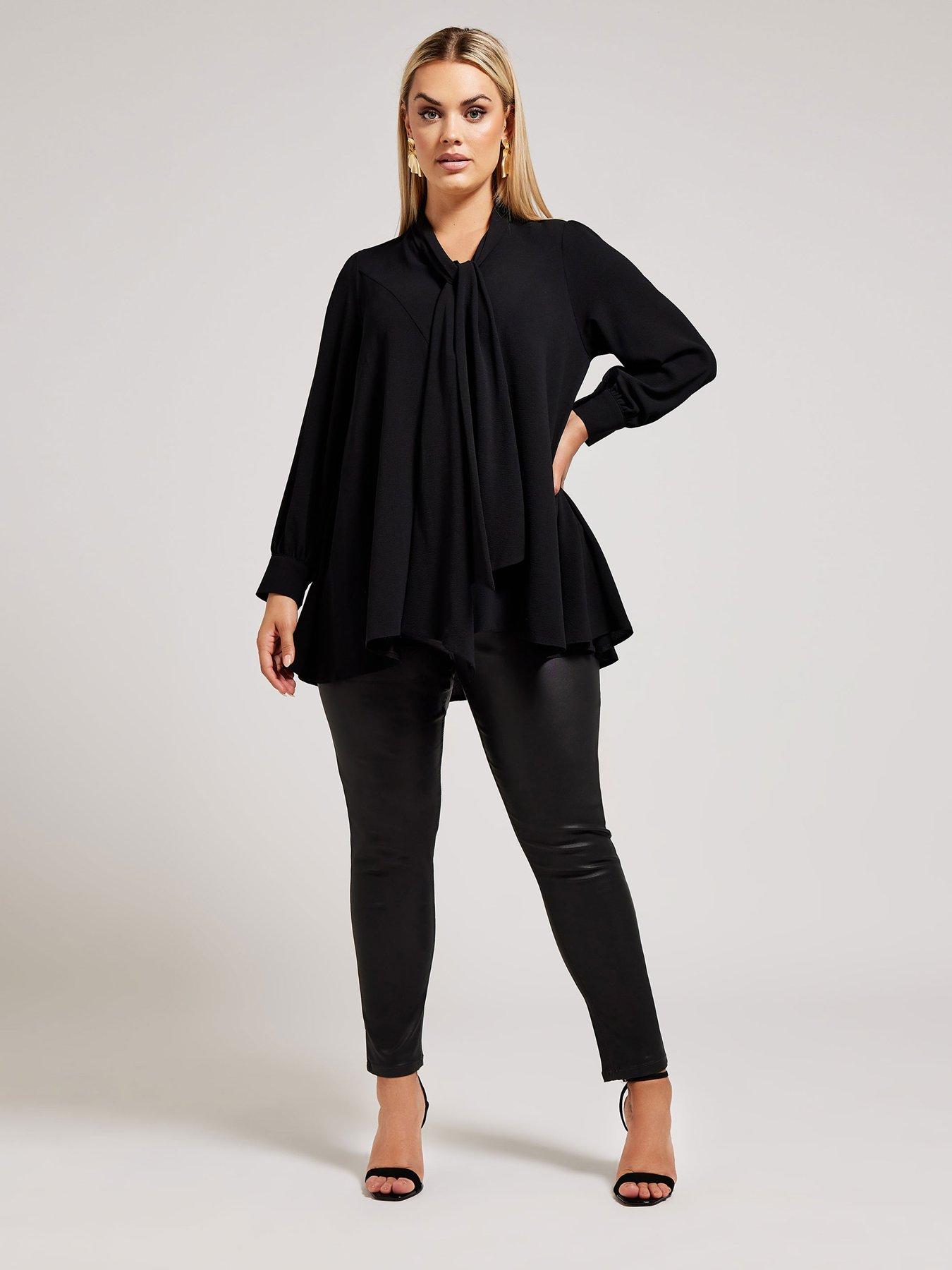 yours-curve-tie-neck-gather-blouse-blackback