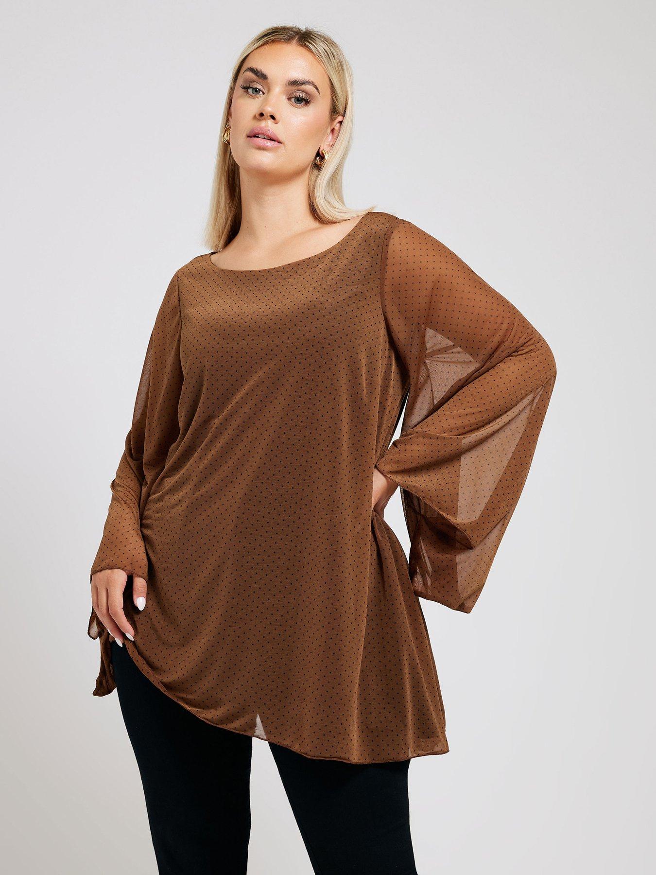 yours-curve-long-sleeve-asymmetric-hem-blouse-brown-spot