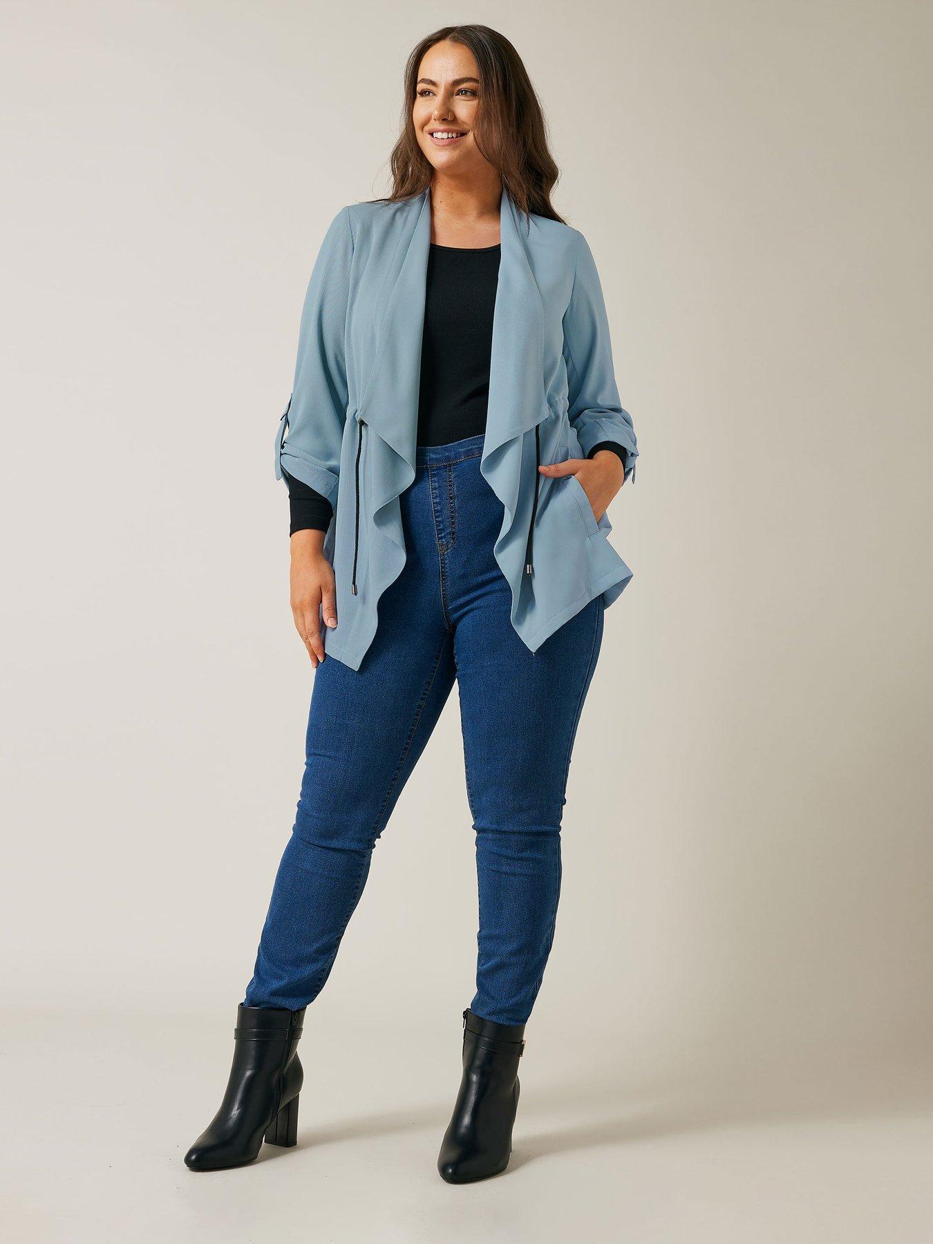 Image 3 of 4 of Evans Waist String Waterfall Jacket - Blue
