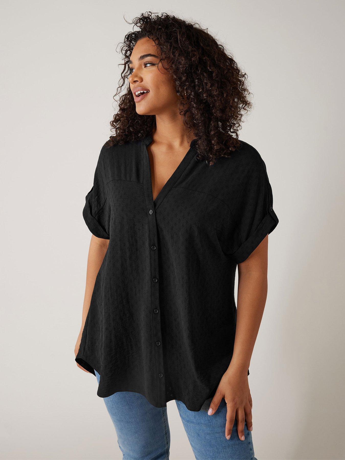 evans-yoke-button-thru-grown-on-sleeve-blouse-black