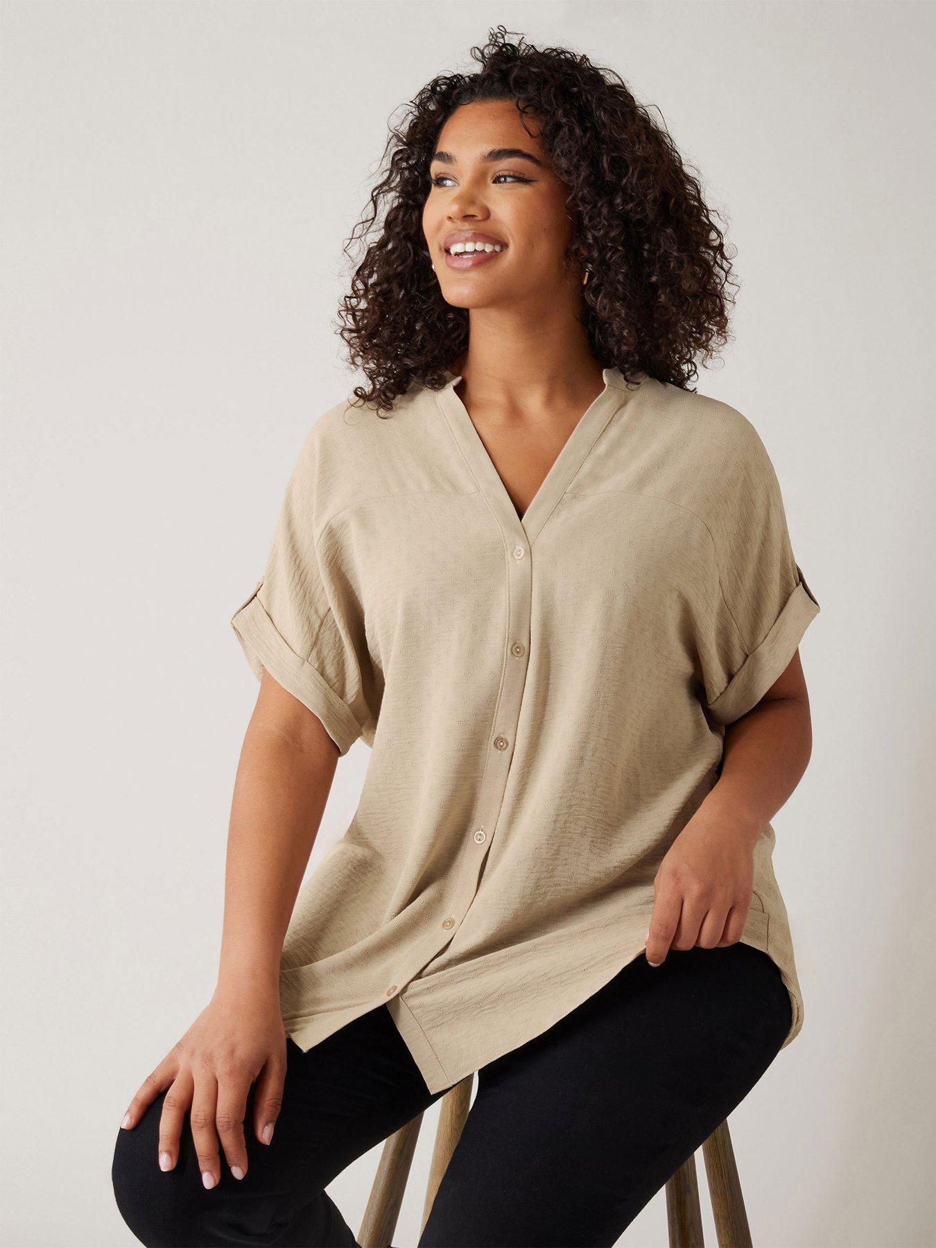 Image of Evans Yoke Button Thru Grown On Sleeve Blouse - Natural