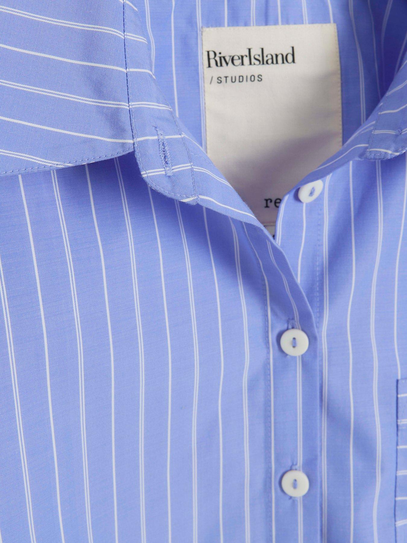 Image 5 of 5 of River Island Cropped Poplin Stripe Shirt - Blue