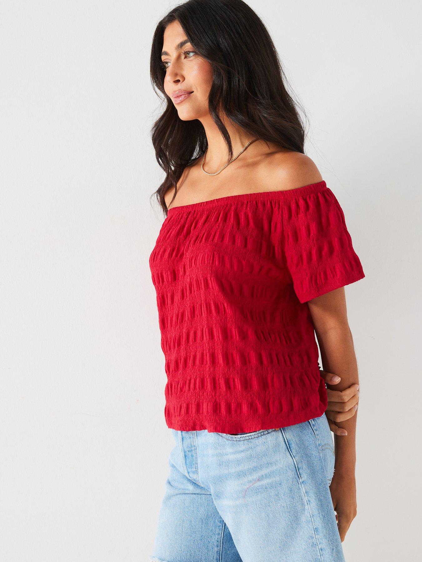 v-by-very-bardot-textured-top-red