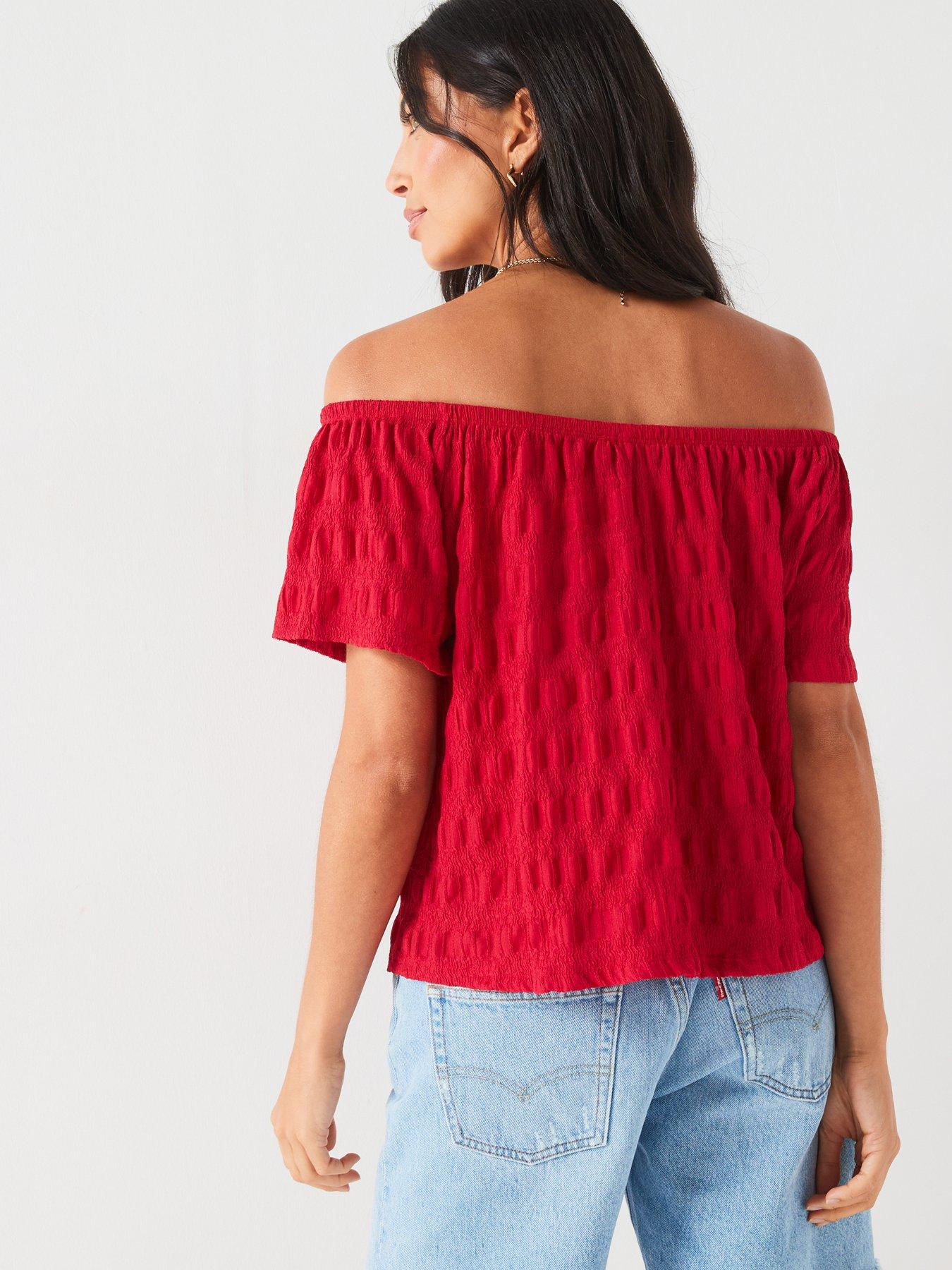 v-by-very-bardot-textured-top-redstillFront