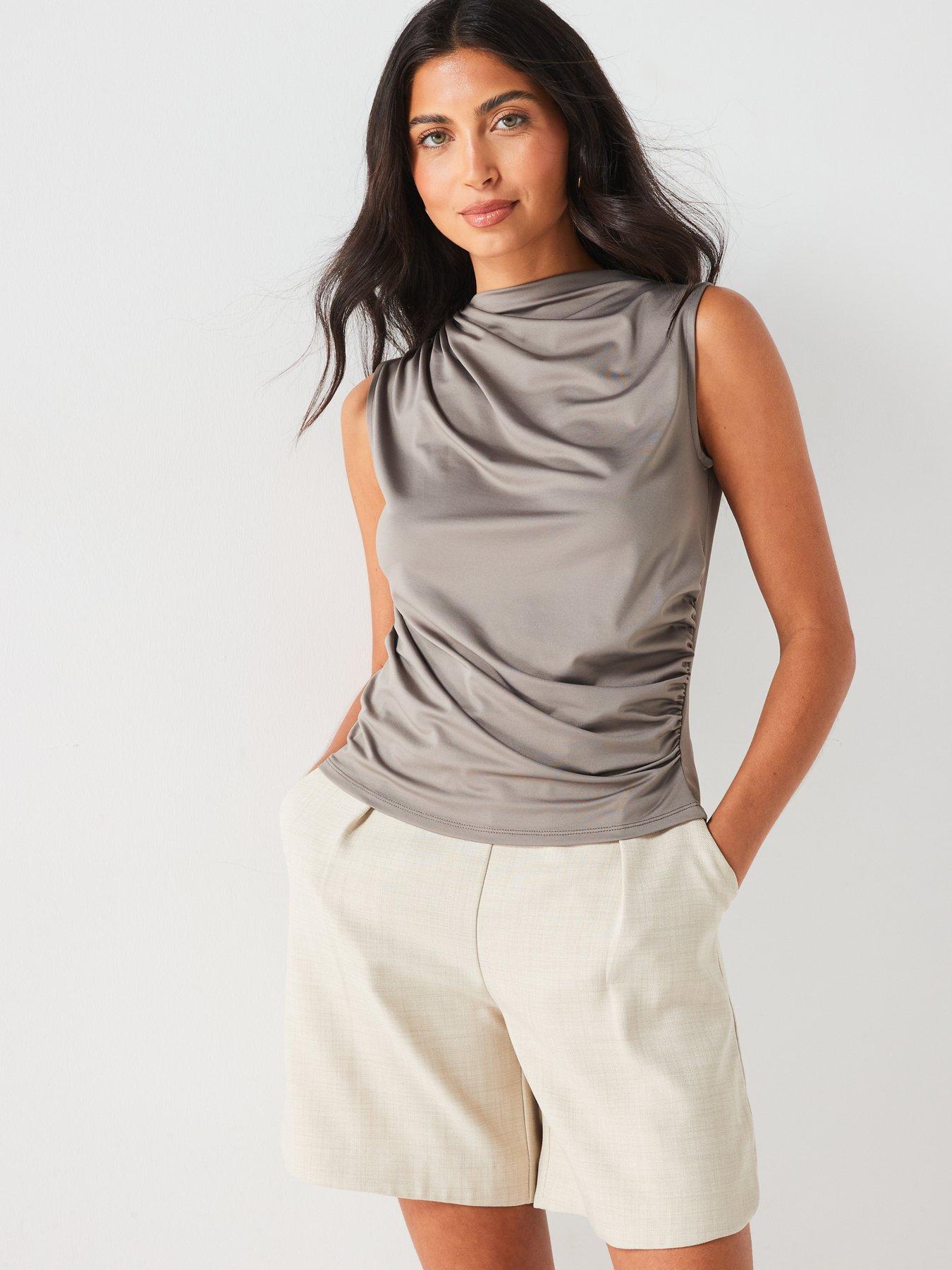 v-by-very-slinky-ruched-sleeveless-top-greydetail