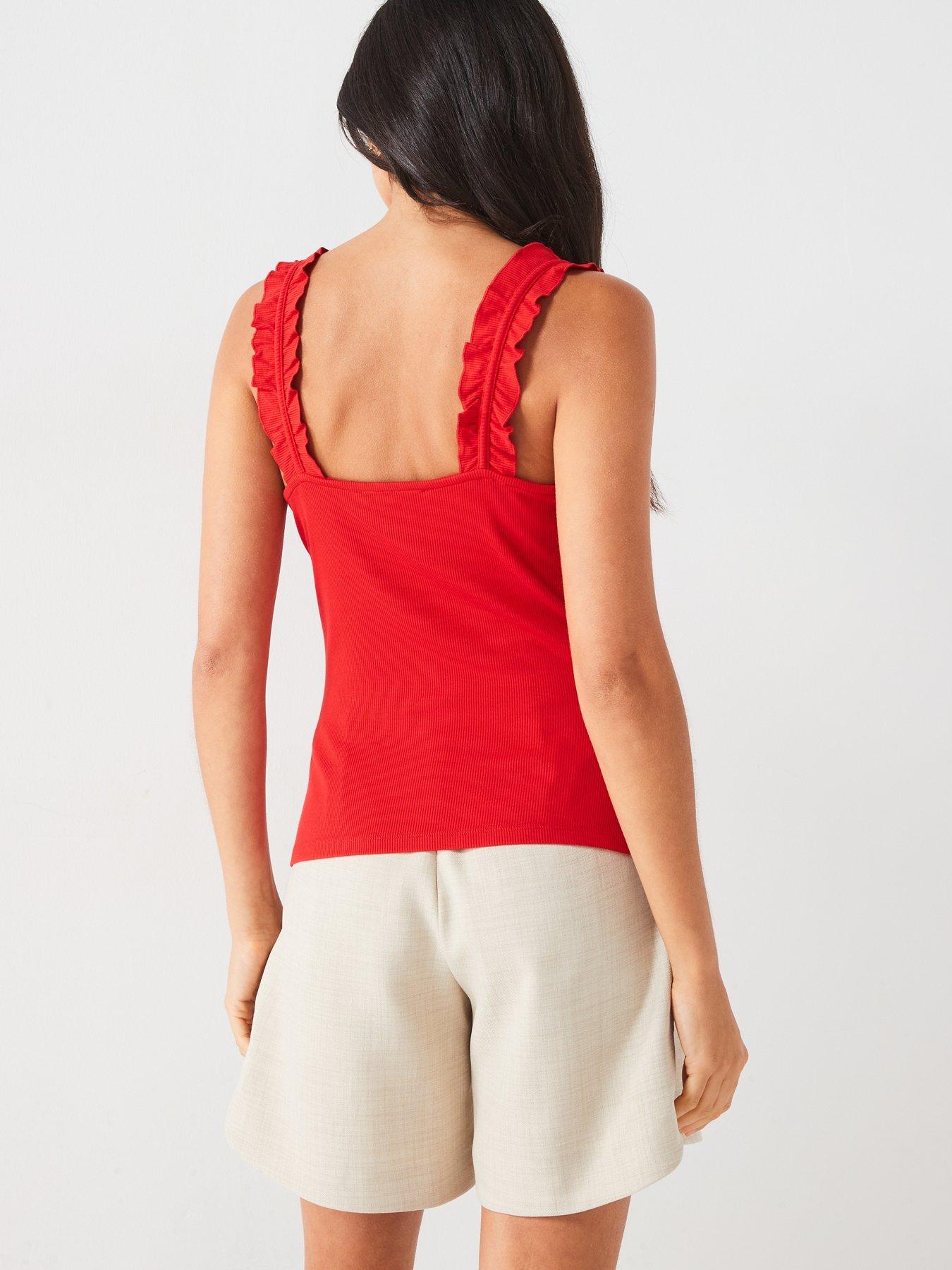 everyday-ruffle-sleeve-rib-vest-redstillFront