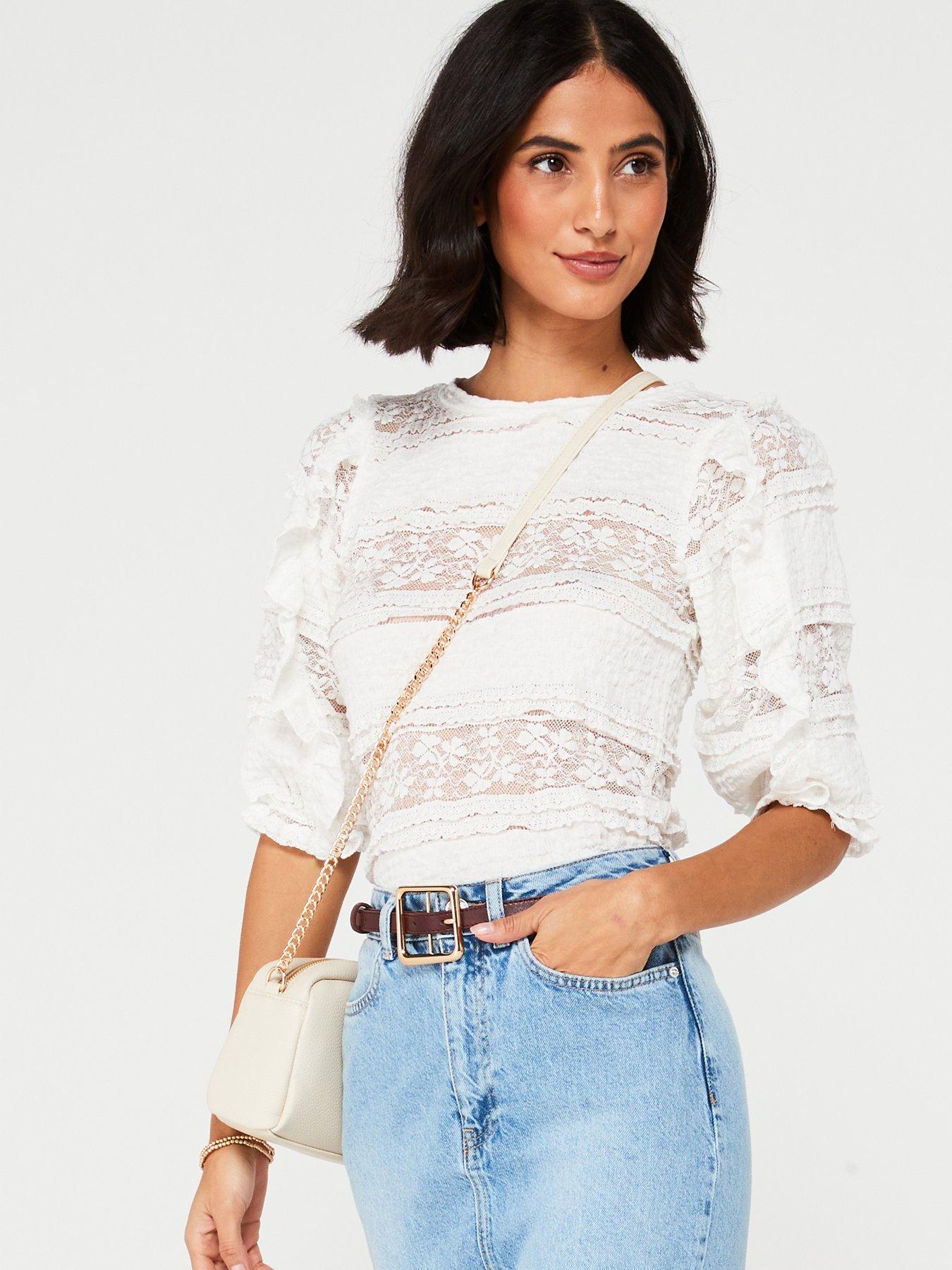 Image 5 of 6 of V by Very Lace Three Quarter Sleeve Top - Cream