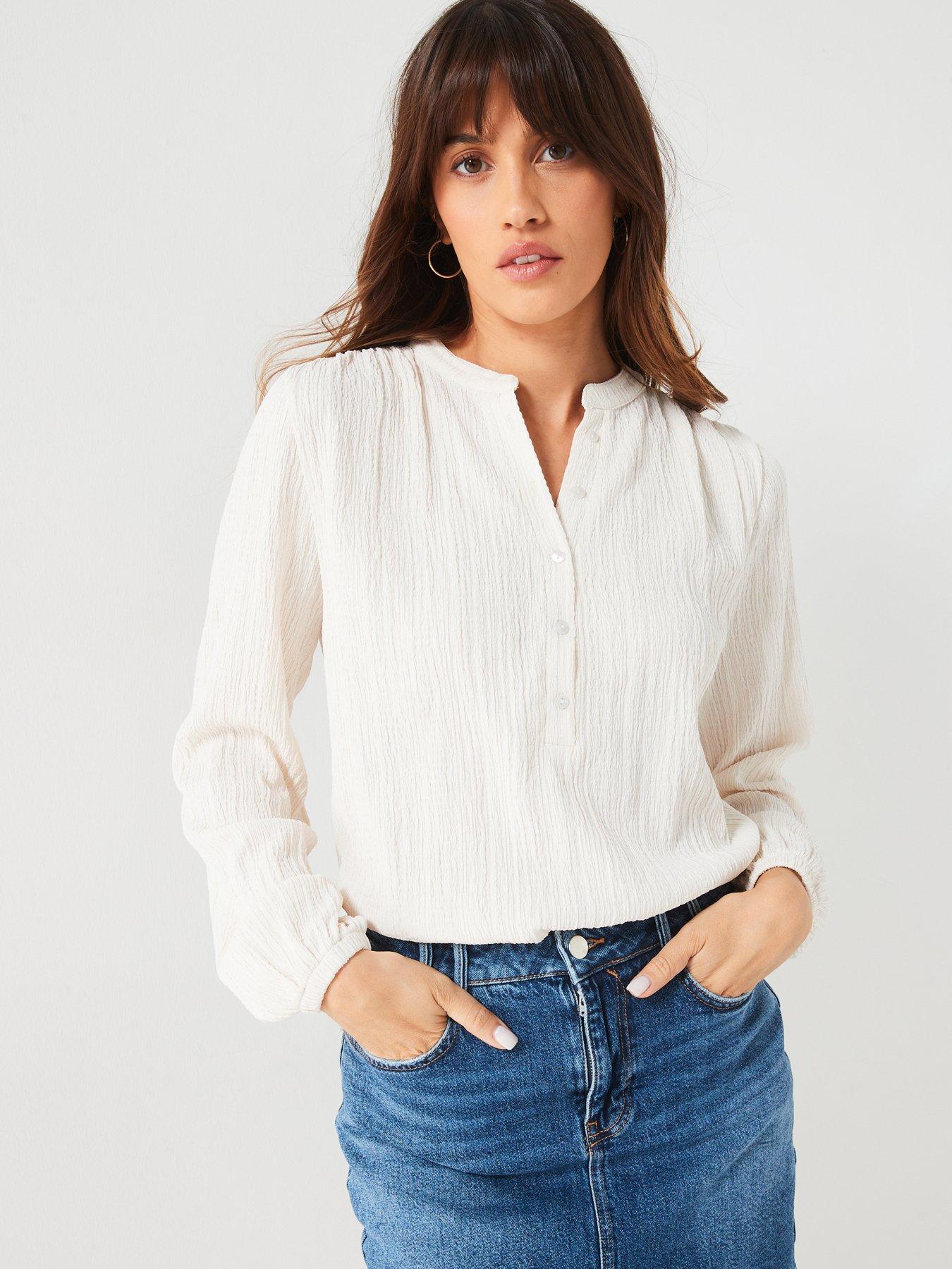 everyday-notch-neck-bubble-hem-long-sleeve-top-cream