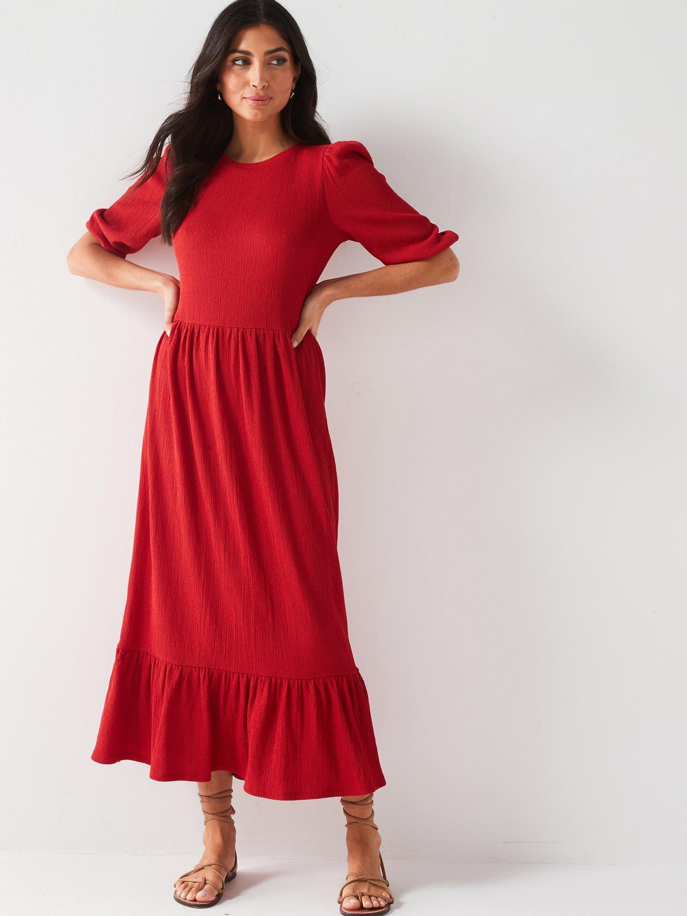 V by Very Crinkle Day Dress Red Very Ireland