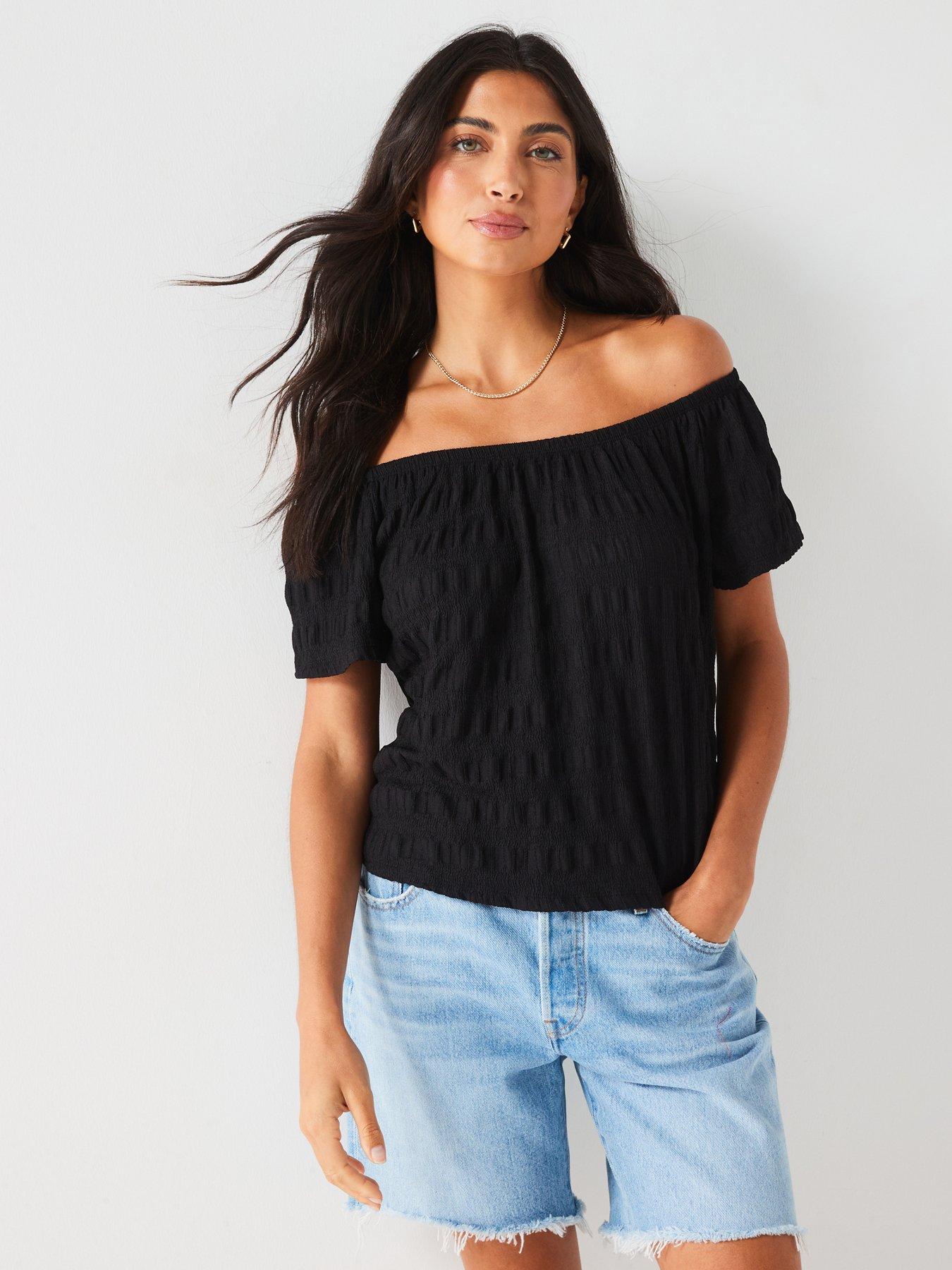 v-by-very-bardot-textured-top-black