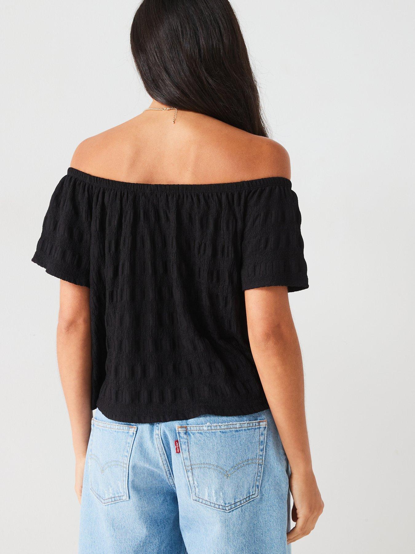 v-by-very-bardot-textured-top-blackstillFront