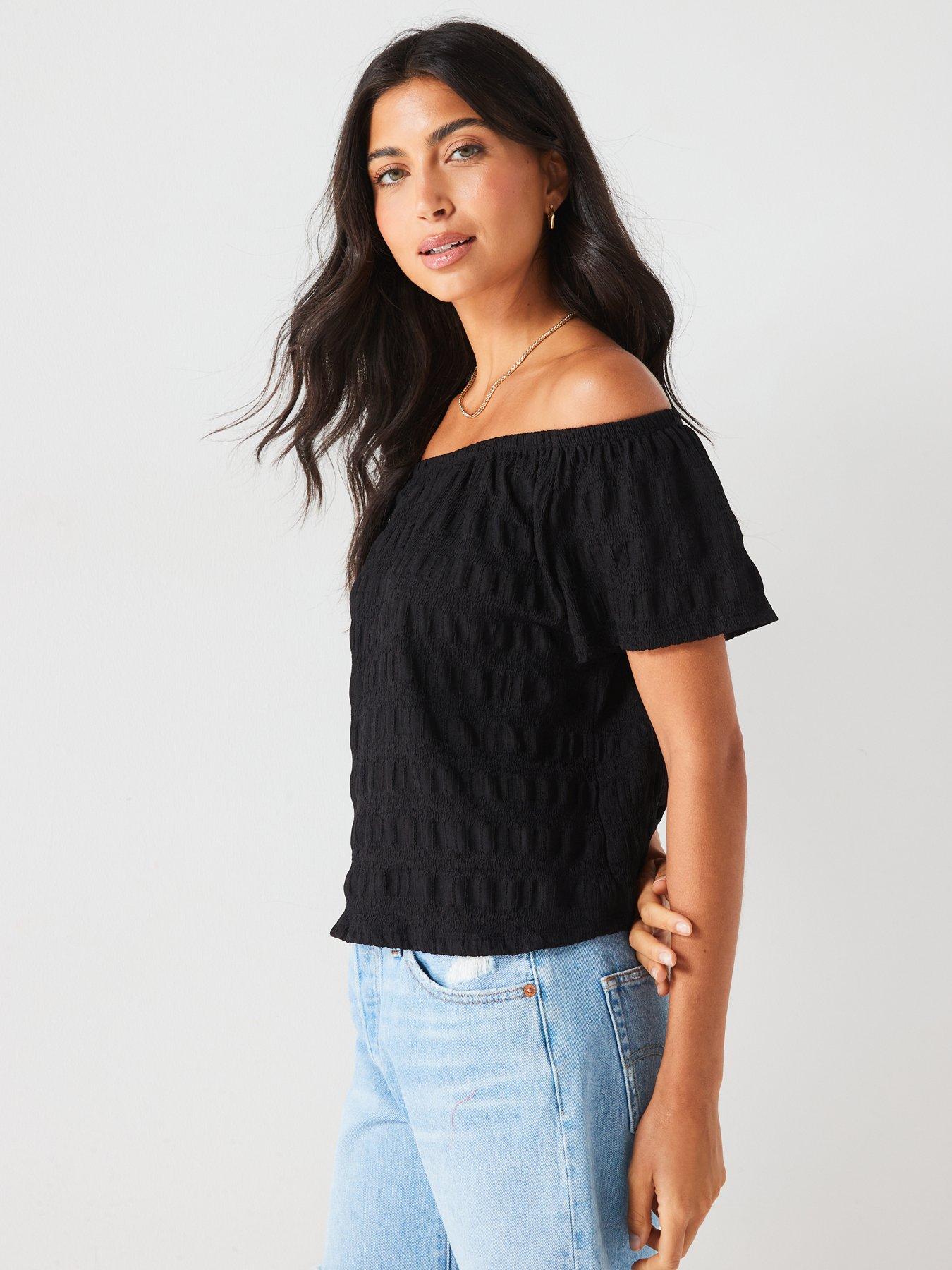 v-by-very-bardot-textured-top-blackoutfit