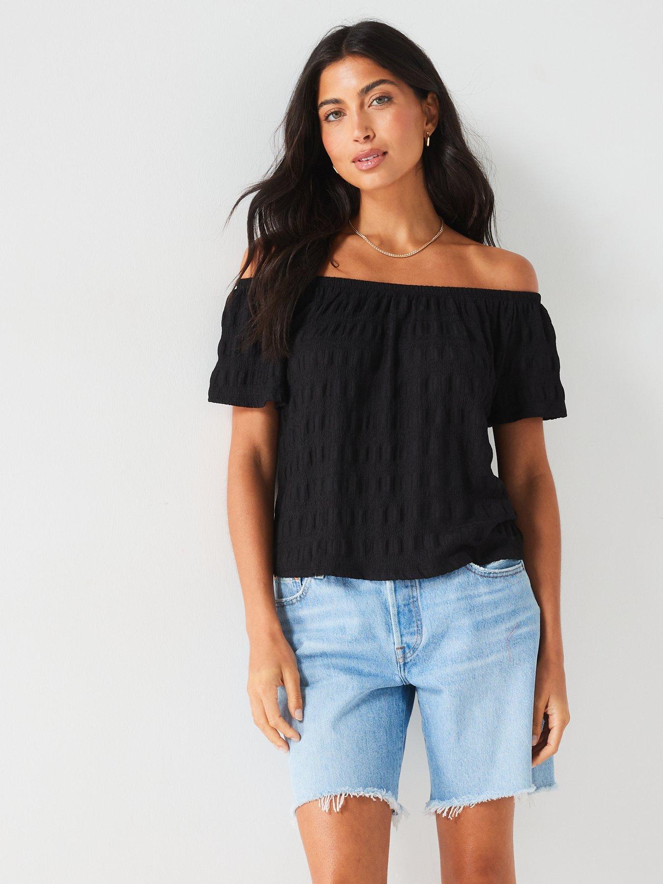 v-by-very-bardot-textured-top-blackdetail