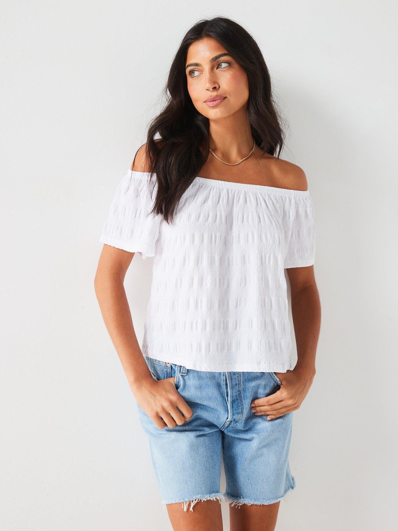 v-by-very-bardot-textured-top-whitenbspfront