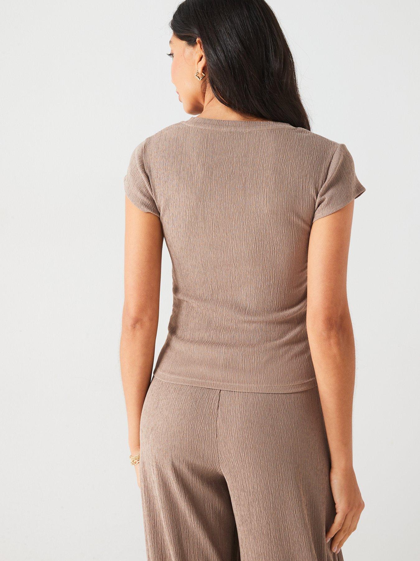 v-by-very-crinkle-textured-ruched-side-top-brownstillFront