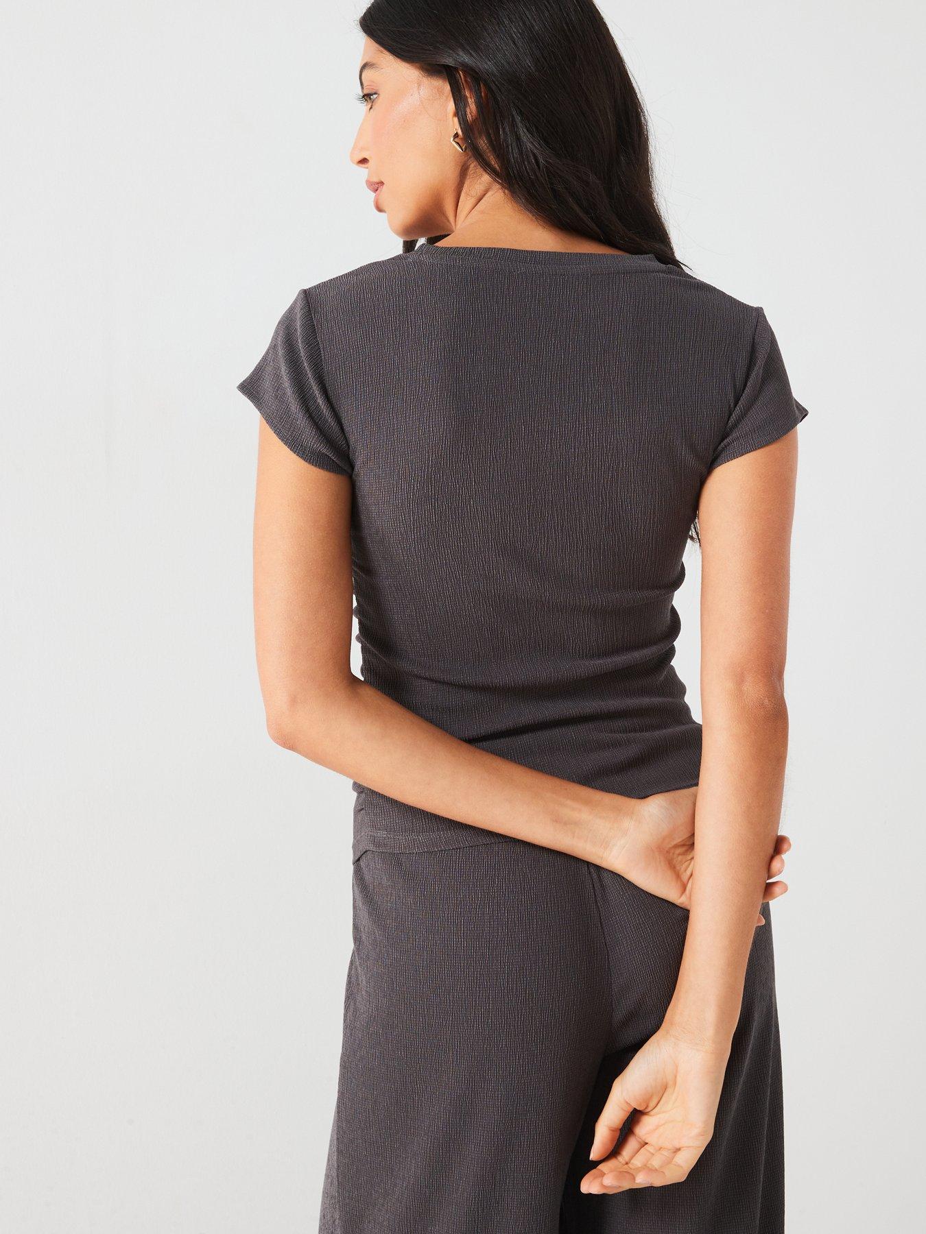 v-by-very-crinkle-textured-ruched-side-top-charcoal-greynbspstillFront