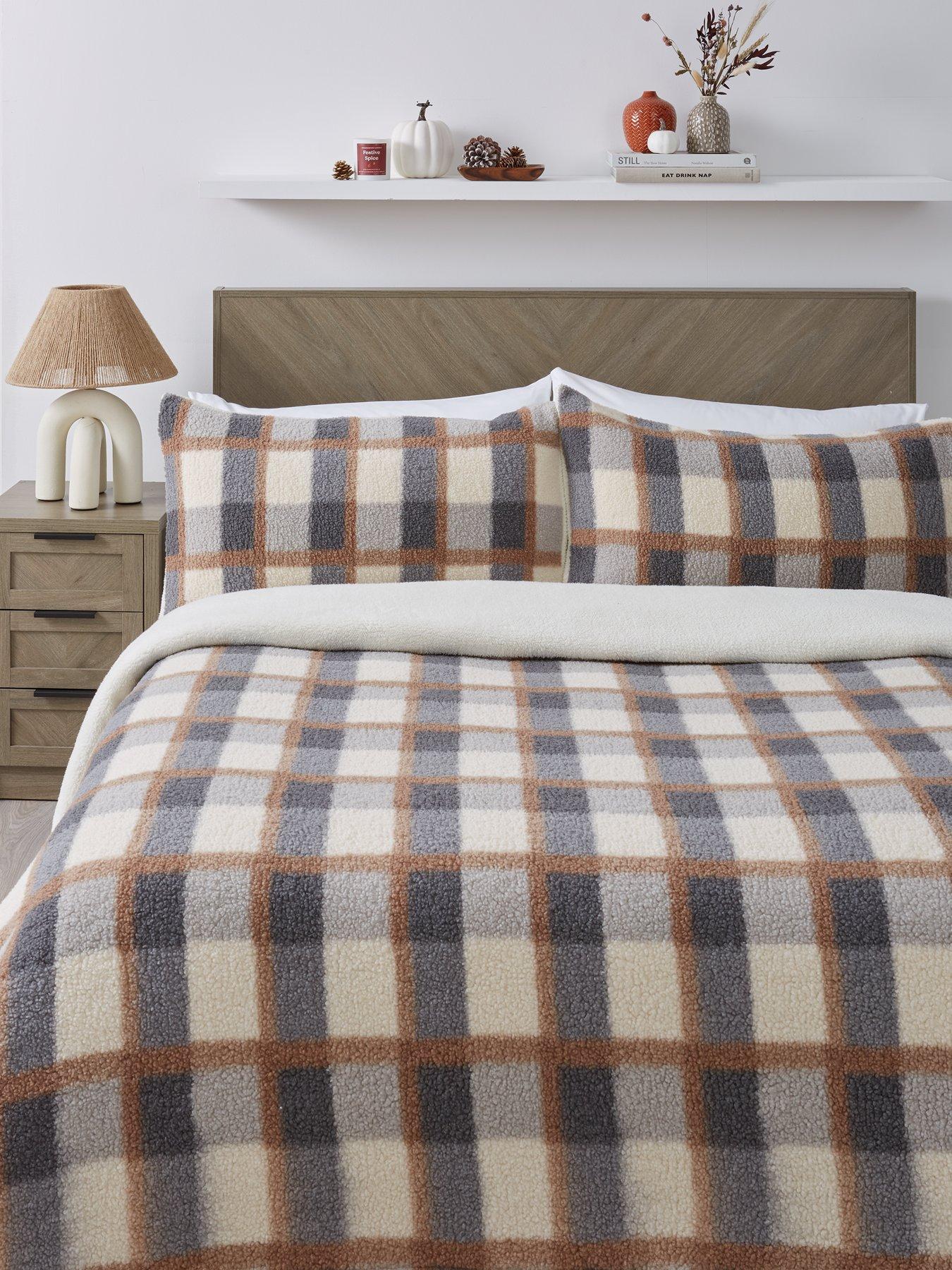 very-home-boucle-check-fleece-duvet-cover-set