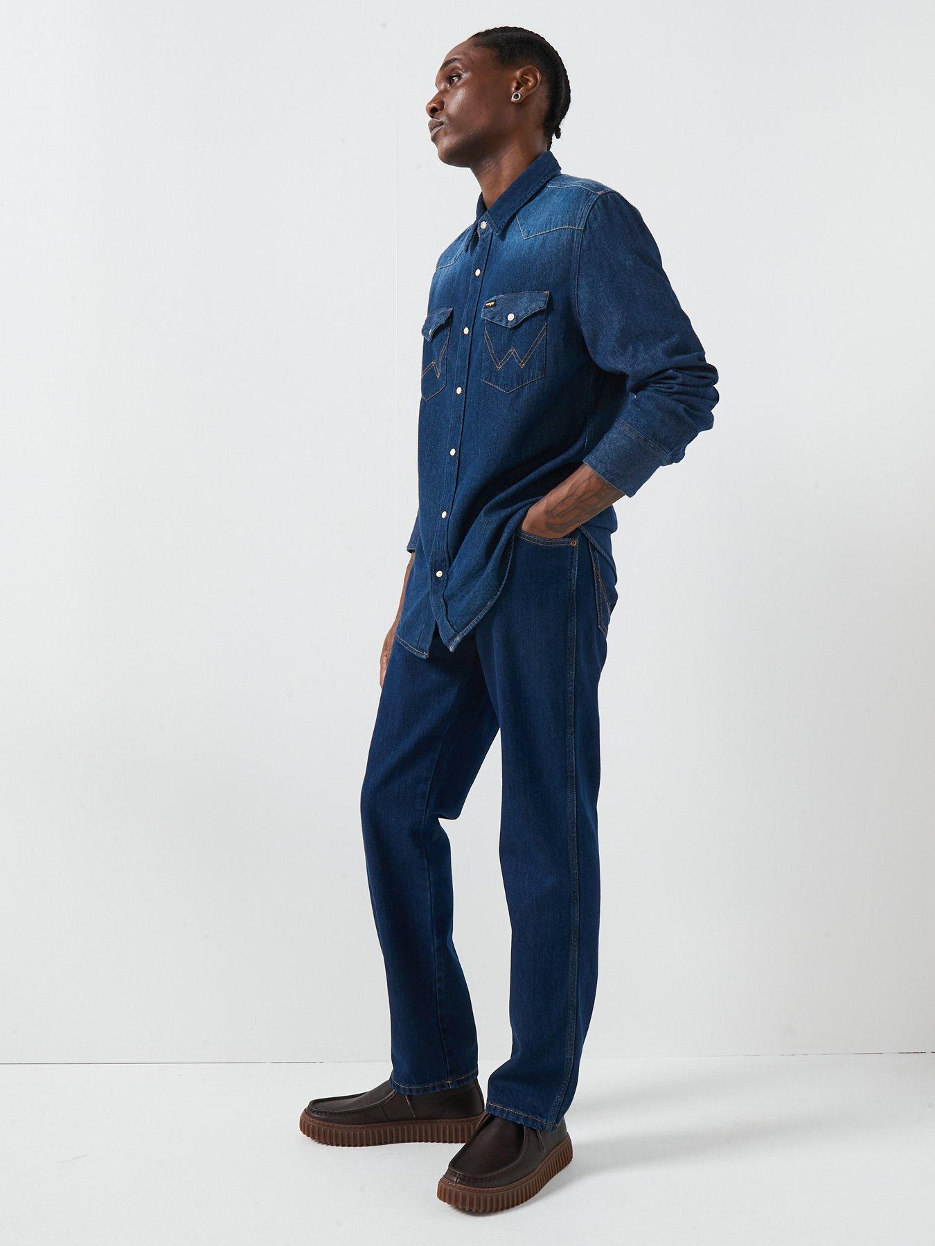 thumbnail: Wrangler Herren Texas Straight Jeans Darkstone Blue - Comfortabele Heren Jeans Met Rechte Pijpen