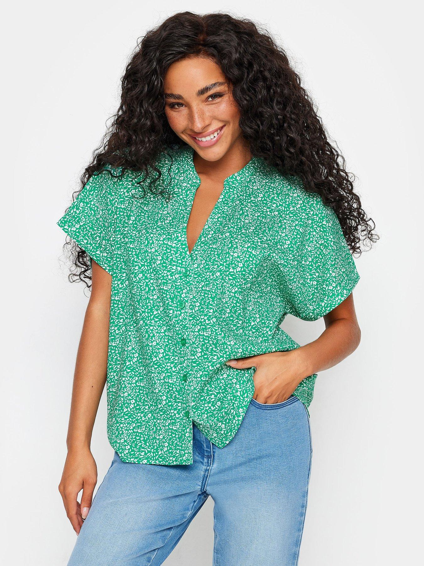 mco-petite-petite-green-mini-ditsy-button-through-short-sleeve-shirt