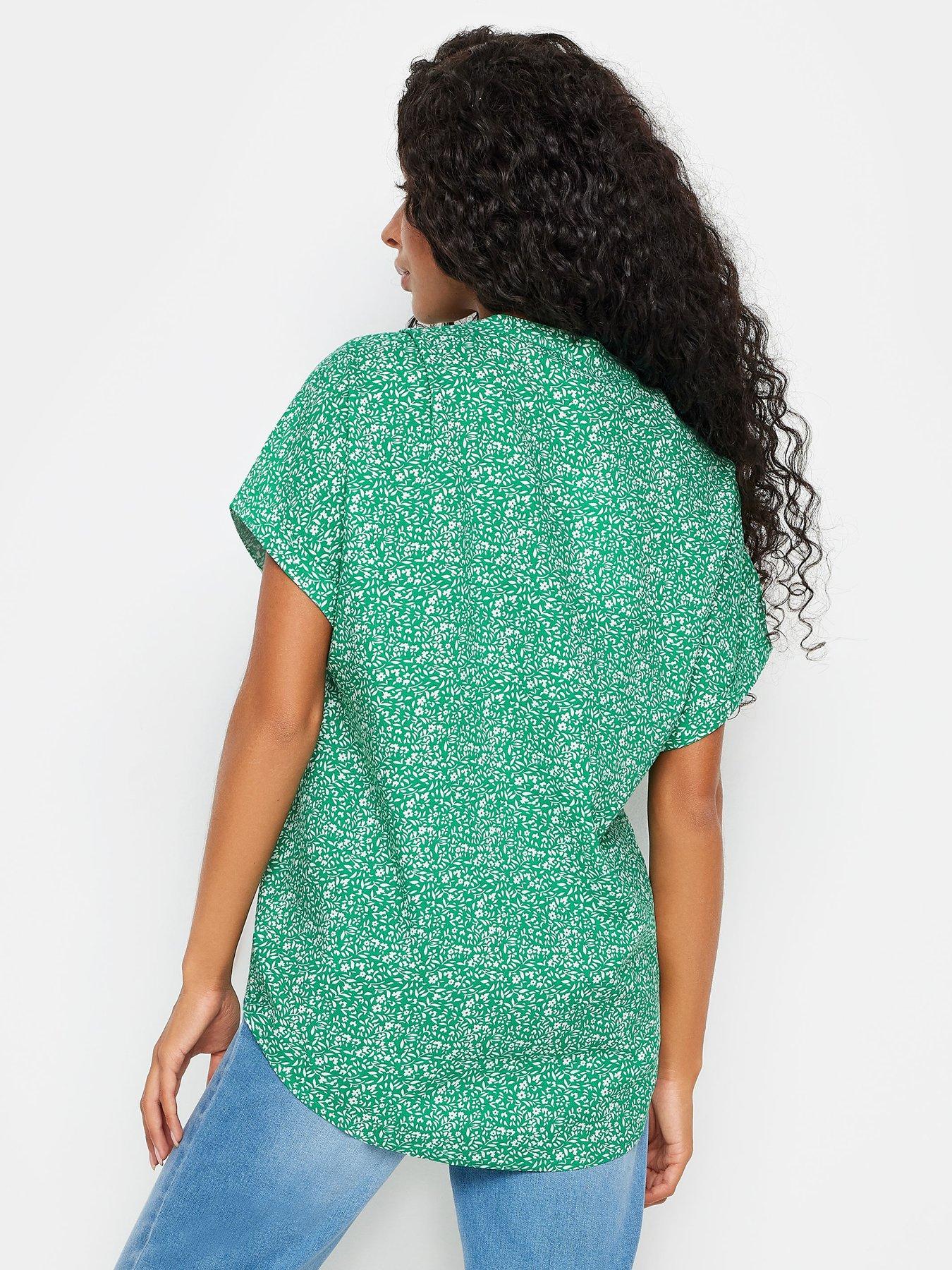 mco-petite-petite-green-mini-ditsy-button-through-short-sleeve-shirtstillFront