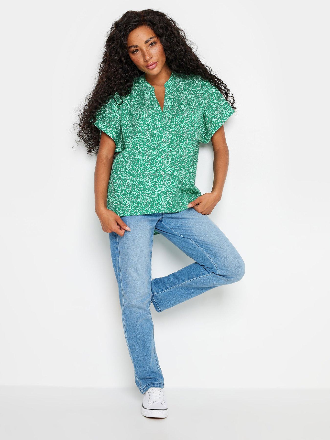 mco-petite-petite-green-mini-ditsy-button-through-short-sleeve-shirtback