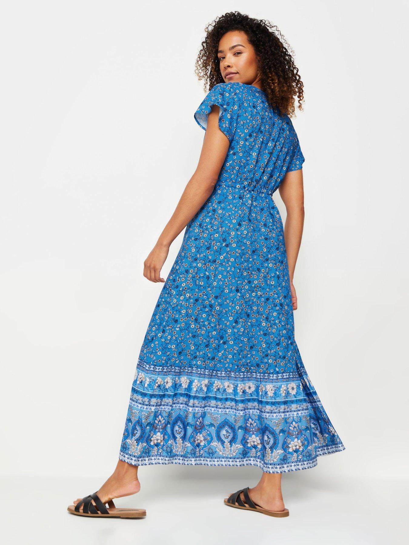 mco-blue-flower-print-with-border-hem-tiered-maxi-dressstillFront