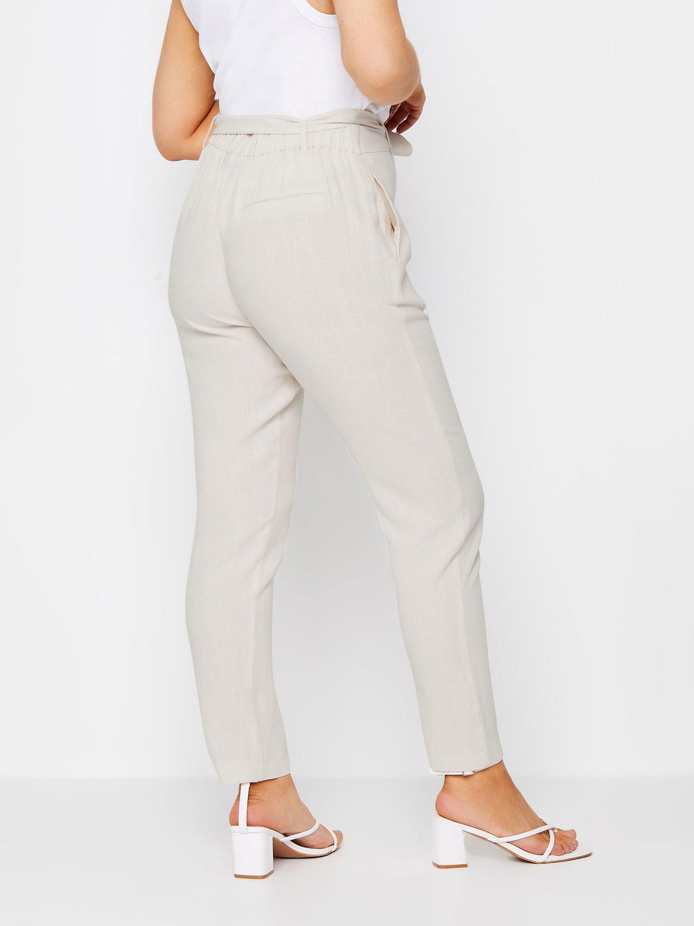 Image 2 of 4 of M&Co Ivory Tie Waist Sand Linen Trousers