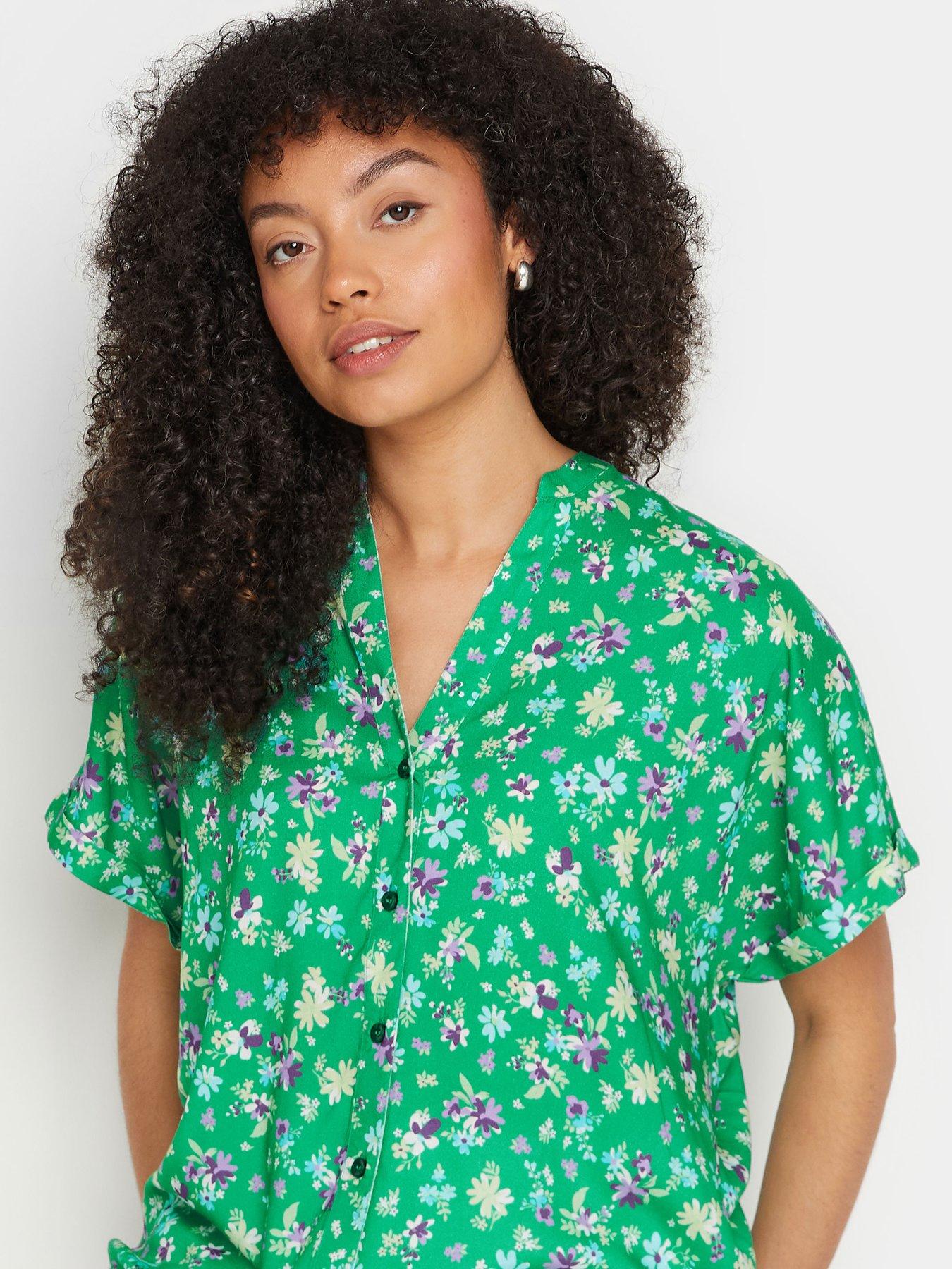 Image 4 of 4 of M&Co Green Meadow Button Through Short Sleeve Shirt