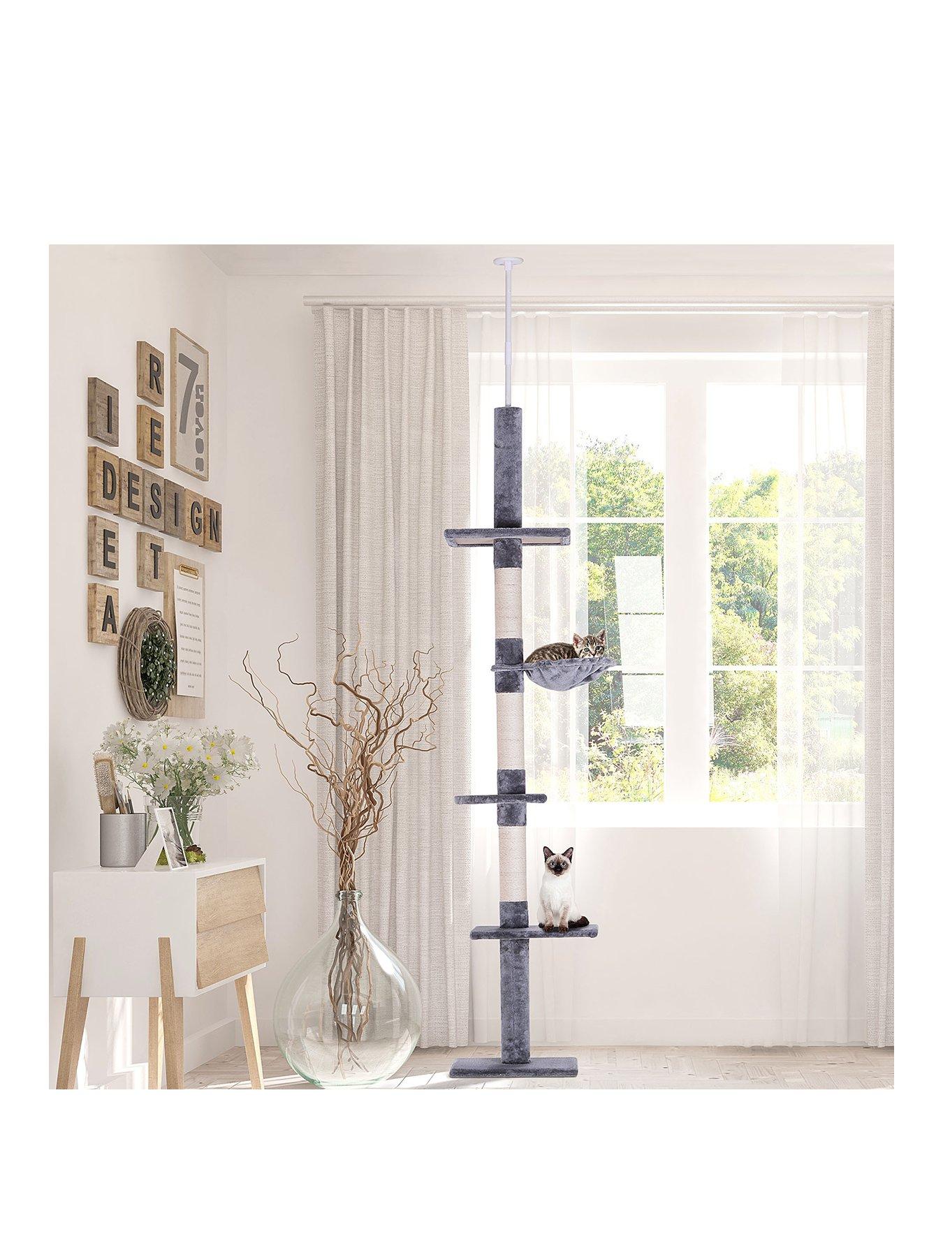 pawhut-floor-to-ceiling-cat-tree-5-tier-kitty-tower-scratching-post-adjustable-height-230-260-cm--greystillFront