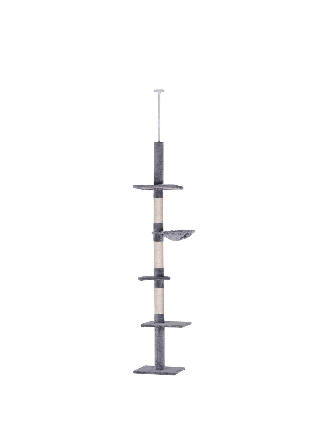 pawhut-floor-to-ceiling-cat-tree-5-tier-kitty-tower-scratching-post-adjustable-height-230-260-cm--grey