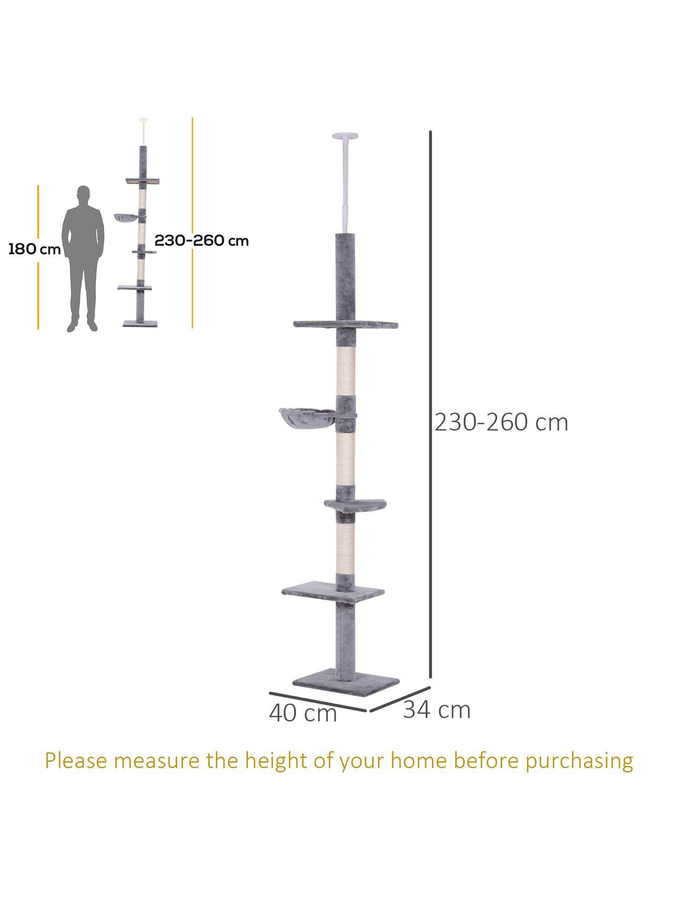 pawhut-floor-to-ceiling-cat-tree-5-tier-kitty-tower-scratching-post-adjustable-height-230-260-cm--greyoutfit