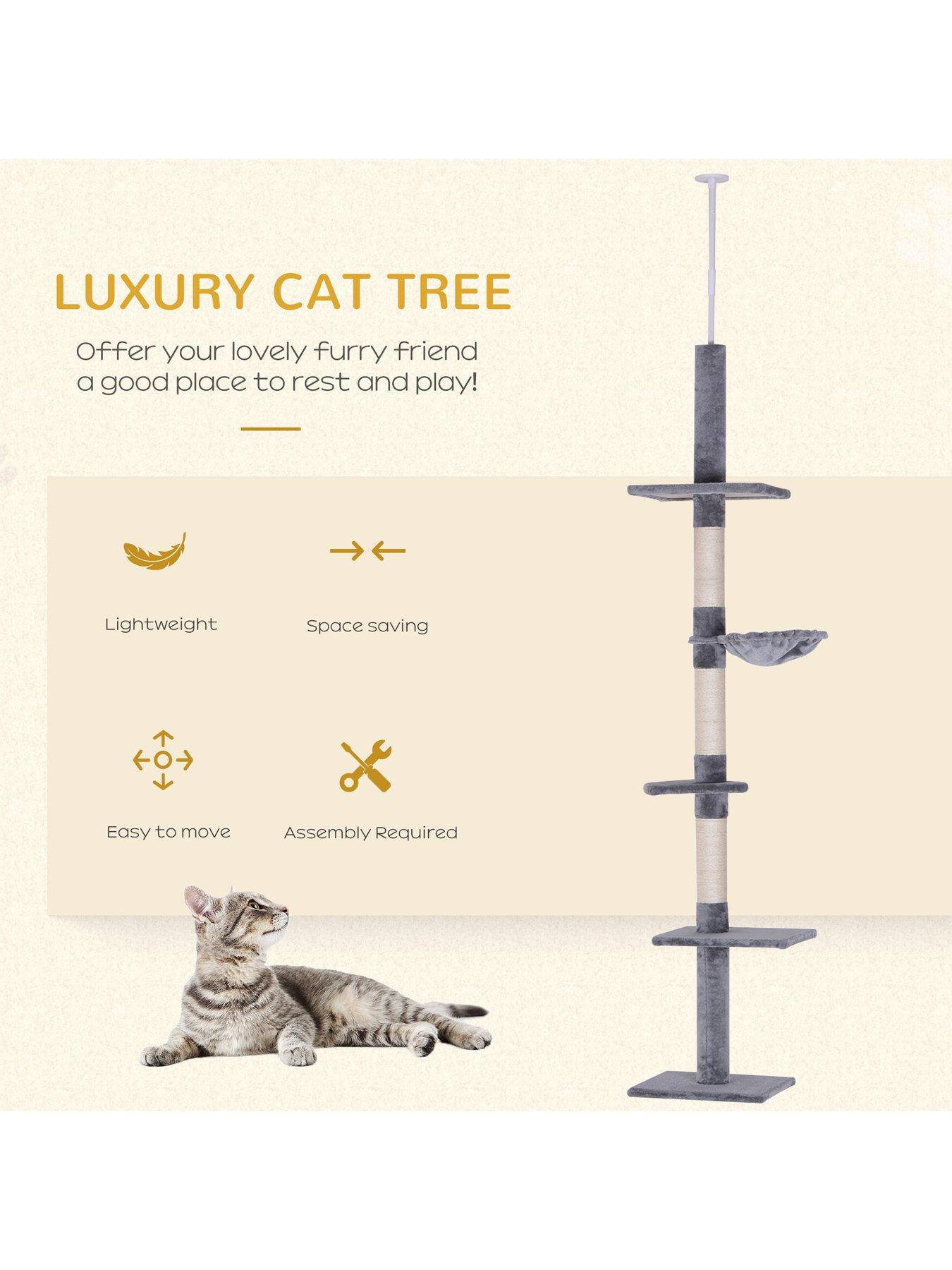 PawHut Floor to Ceiling Cat Tree 5 Tier Kitty Tower Scratching Post Adjustable Height 230 260 cm Grey Very Ireland