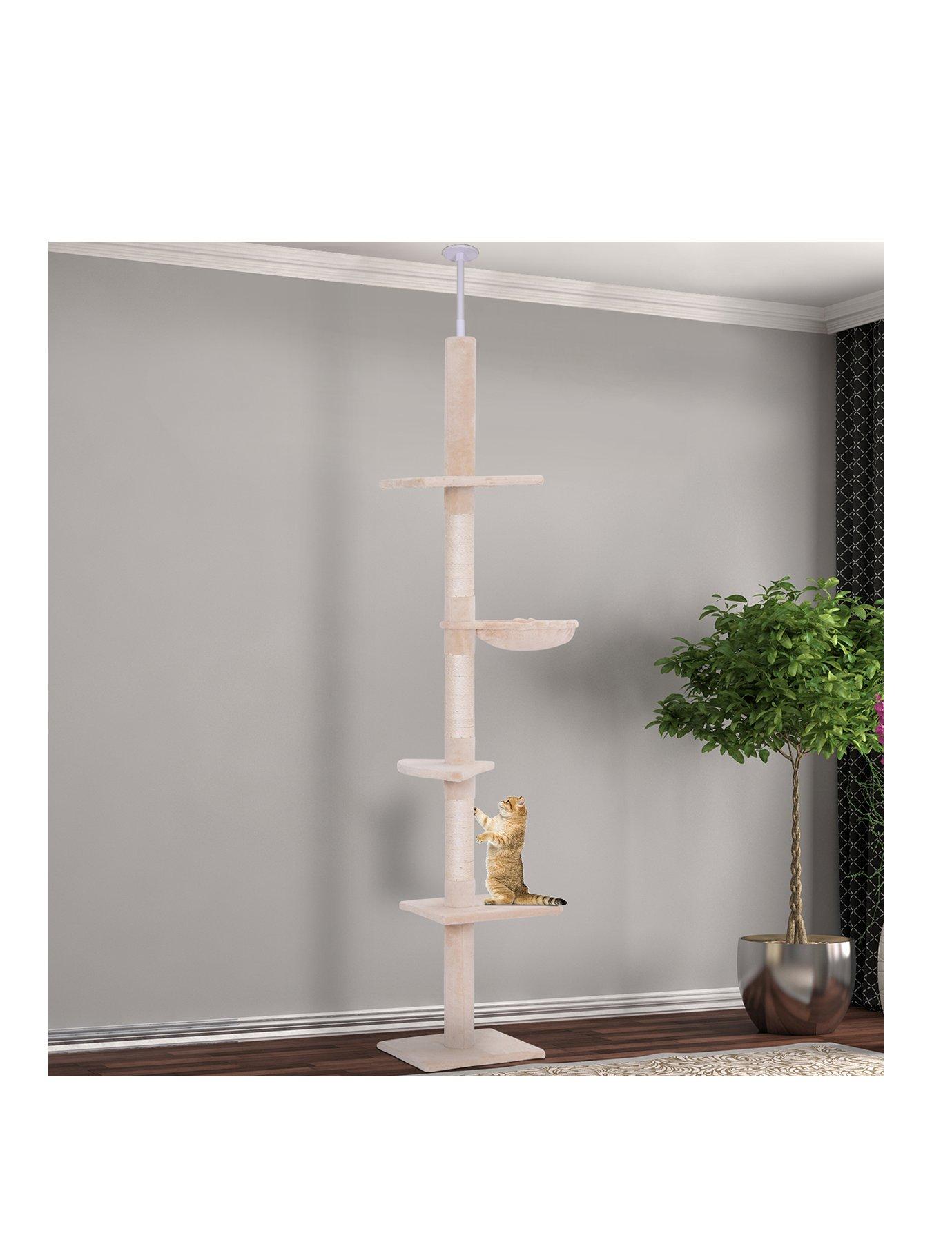 Image 1 of 6 of PawHut Floor to Ceiling Cat Tree 5-Tier Kitty Tower Scratching Post Adjustable Height 230-260 cm- Natural