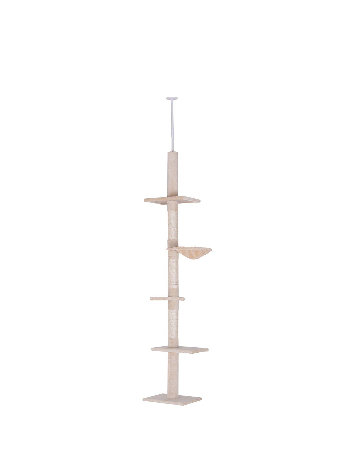 Image 2 of 6 of PawHut Floor to Ceiling Cat Tree 5-Tier Kitty Tower Scratching Post Adjustable Height 230-260 cm- Natural