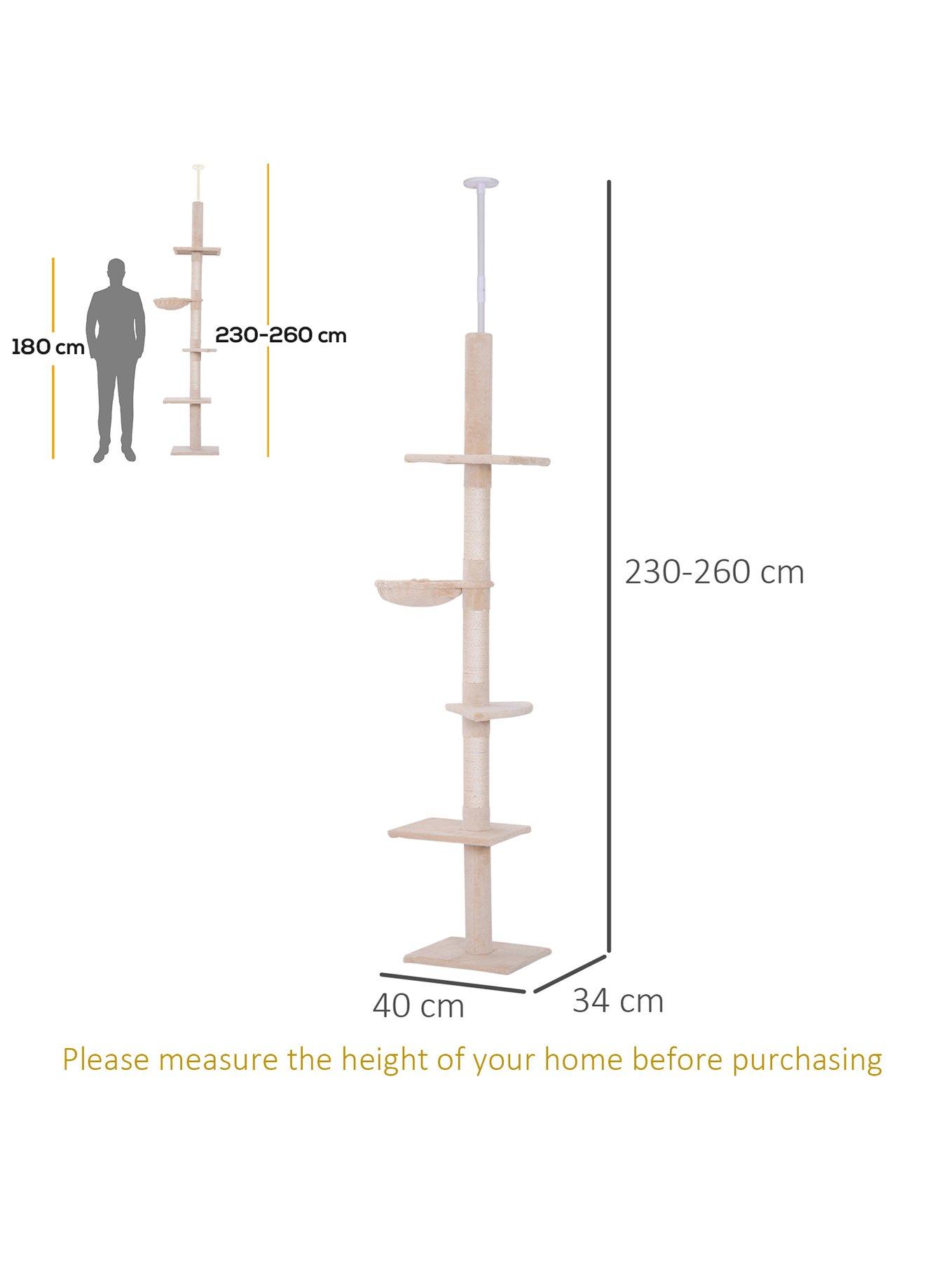 Image 3 of 6 of PawHut Floor to Ceiling Cat Tree 5-Tier Kitty Tower Scratching Post Adjustable Height 230-260 cm- Natural