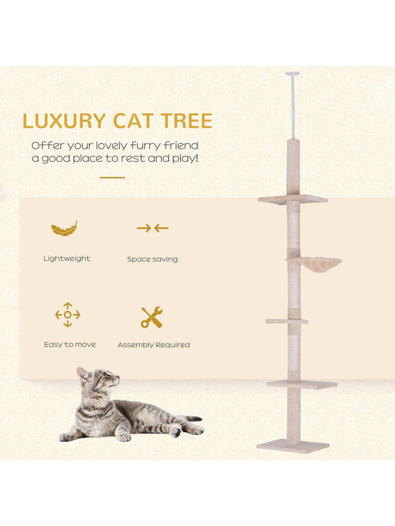 Image 4 of 6 of PawHut Floor to Ceiling Cat Tree 5-Tier Kitty Tower Scratching Post Adjustable Height 230-260 cm- Natural