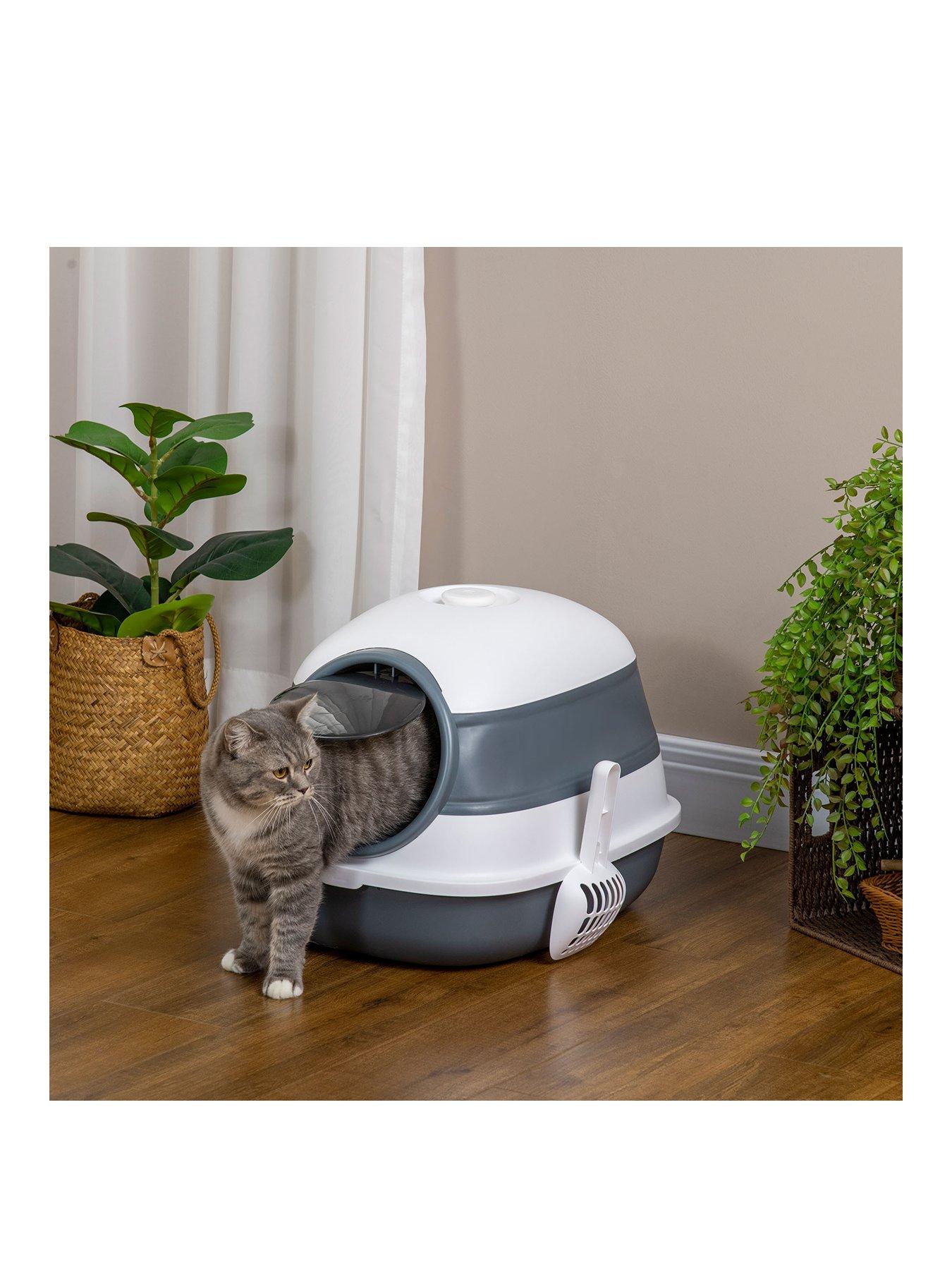 pawhut-foldable-hooded-cat-litter-tray-greywhitestillFront