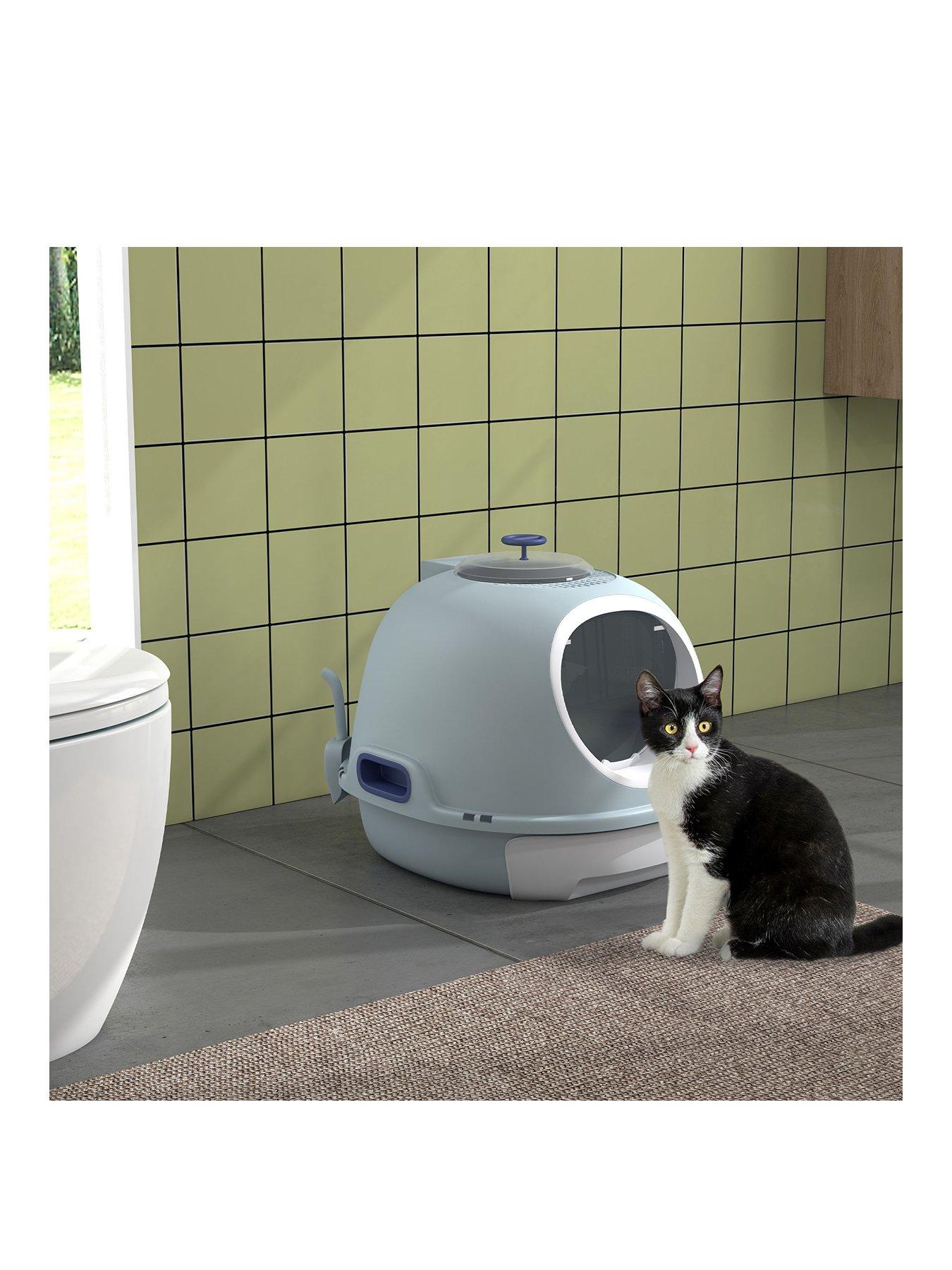 pawhut-cat-litter-box-with-litter-scoop-enclosed-drawer-skylight--blue