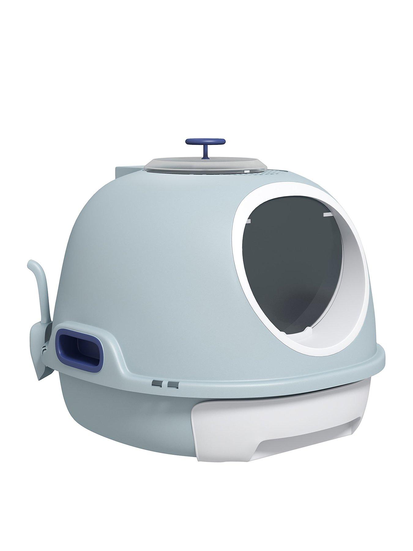 pawhut-cat-litter-box-with-litter-scoop-enclosed-drawer-skylight--blue