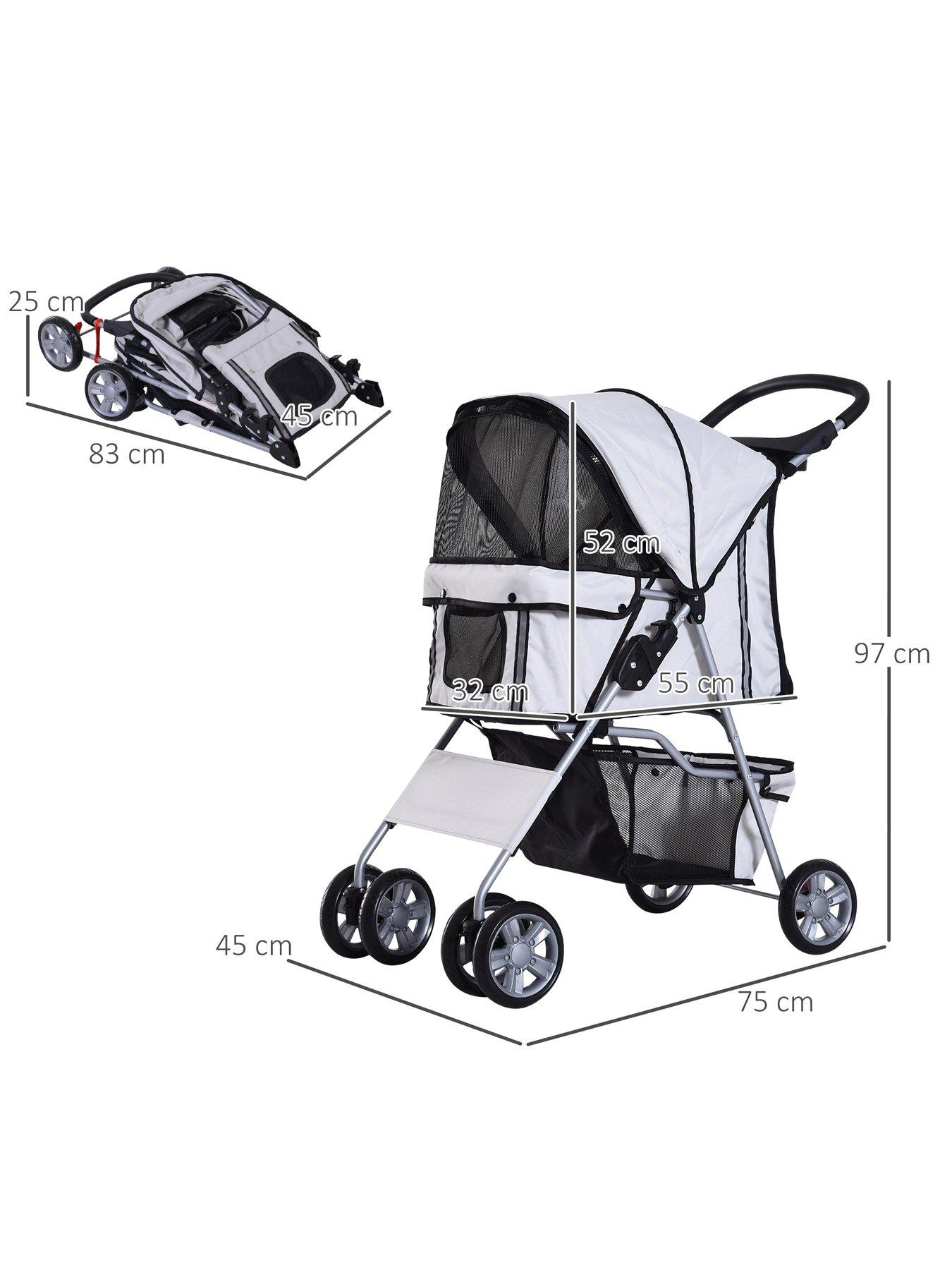 pawhut-pet-stroller-for-small-dogscats-foldable-travel-carriage-with-wheels-zipper-entry-cup-holder-storage-basket-greyoutfit