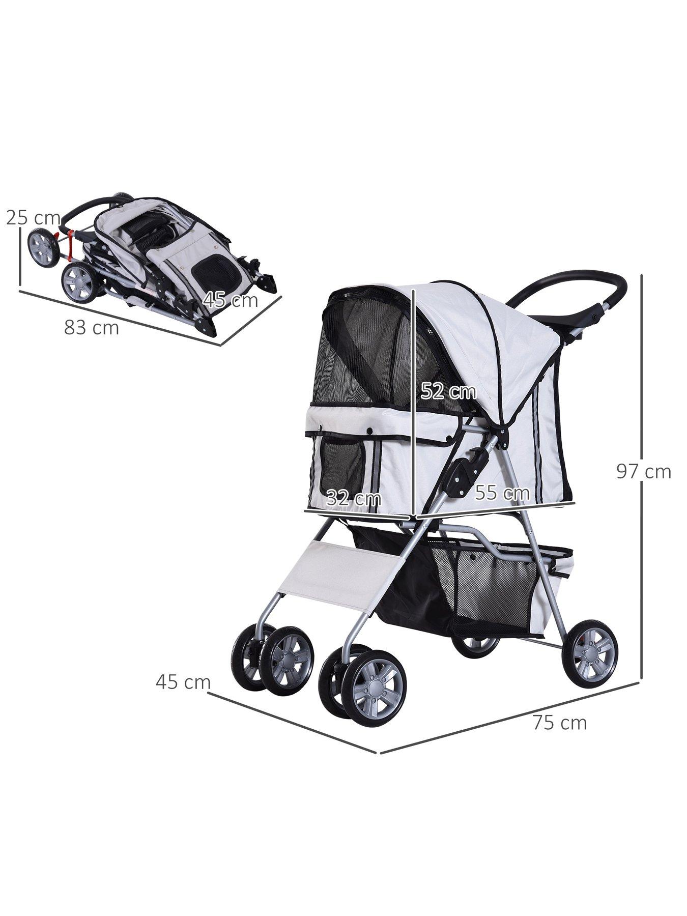 Image 3 of 6 of PawHut Pet Stroller for Small Dogs/Cats Foldable Travel Carriage with Wheels Zipper Entry Cup Holder Storage Basket Grey