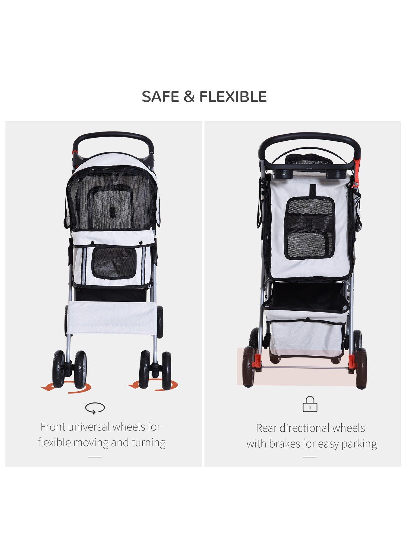 pawhut-pet-stroller-for-small-dogscats-foldable-travel-carriage-with-wheels-zipper-entry-cup-holder-storage-basket-greydetail