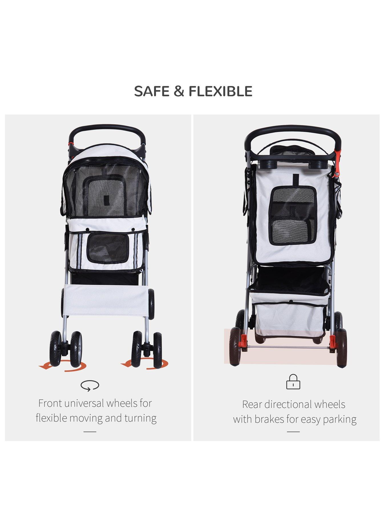 Image 4 of 6 of PawHut Pet Stroller for Small Dogs/Cats Foldable Travel Carriage with Wheels Zipper Entry Cup Holder Storage Basket Grey