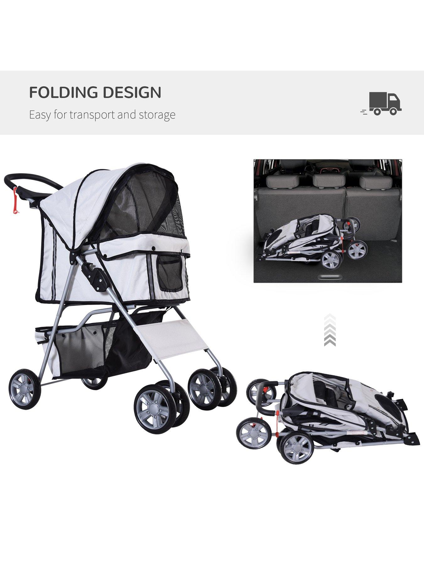Image 6 of 6 of PawHut Pet Stroller for Small Dogs/Cats Foldable Travel Carriage with Wheels Zipper Entry Cup Holder Storage Basket Grey