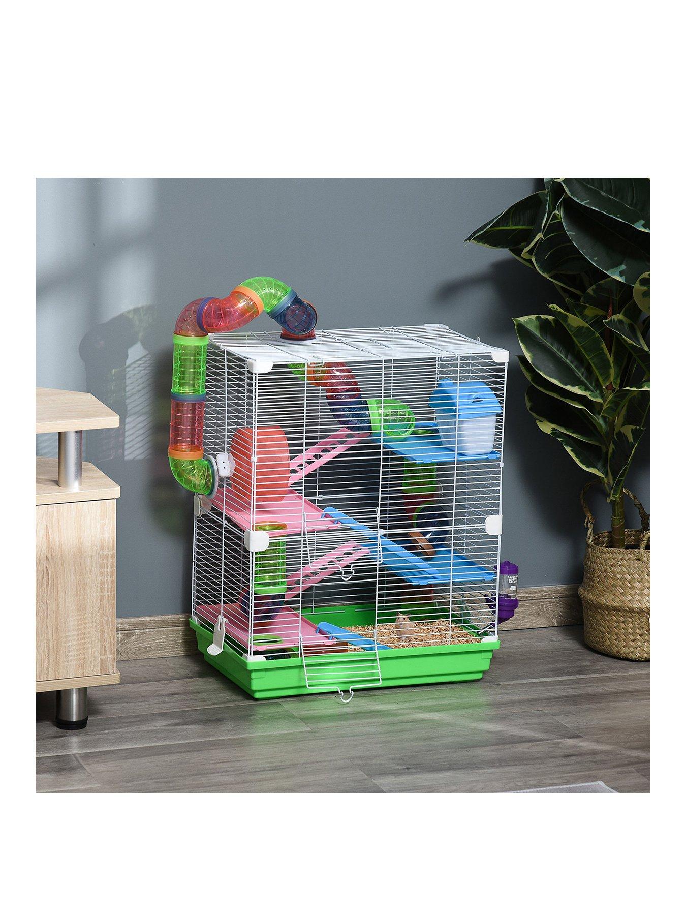 Image 1 of 6 of PawHut 5 Tier Hamster Cage Carrier Habitat Small Animal House with Exercise Wheels Tunnel Tube Water Bottle Dishes
