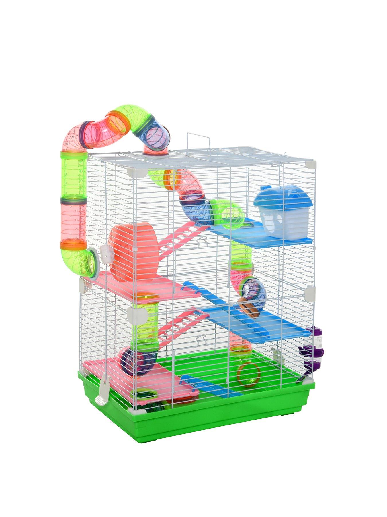 Image 2 of 6 of PawHut 5 Tier Hamster Cage Carrier Habitat Small Animal House with Exercise Wheels Tunnel Tube Water Bottle Dishes
