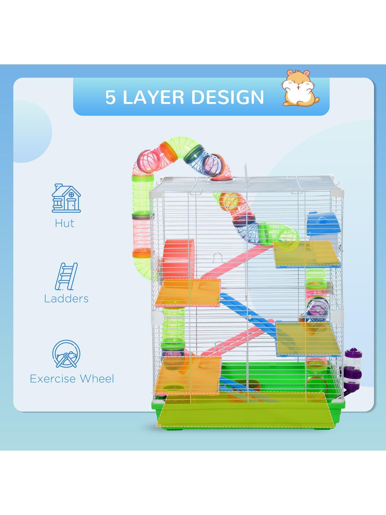 Image 6 of 6 of PawHut 5 Tier Hamster Cage Carrier Habitat Small Animal House with Exercise Wheels Tunnel Tube Water Bottle Dishes