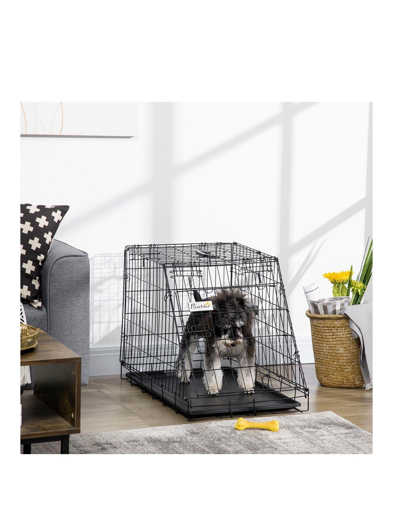 pawhut-metal-dog-car-cratefolding-pet-cage-for-small-dog-with-removable-tray-77-x-47-x-55cmstillFront