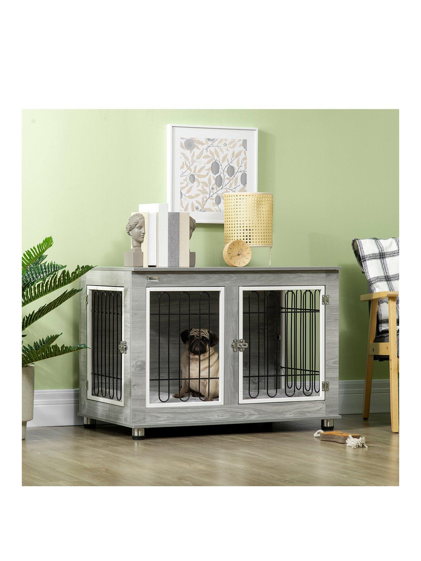 pawhut-dog-crate-furniture-side-end-table-with-soft-washable-cushion-grey
