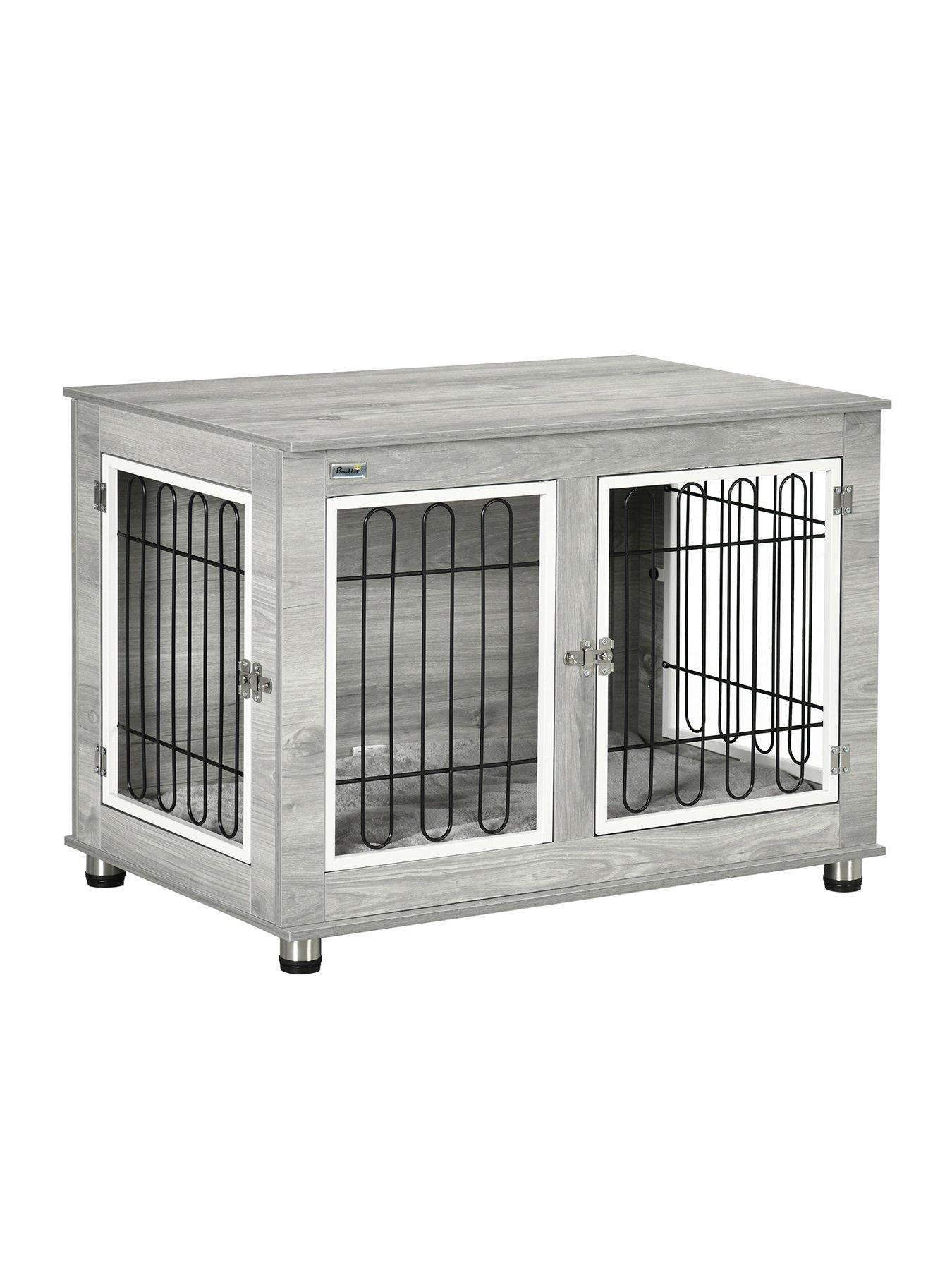 pawhut-dog-crate-furniture-side-end-table-with-soft-washable-cushion-grey